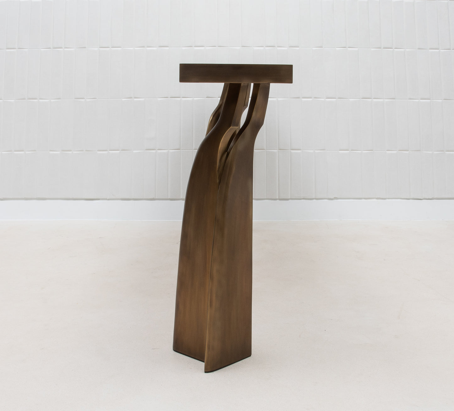 Console in White Quartz with Bronze Patina Brass by Kifu Paris