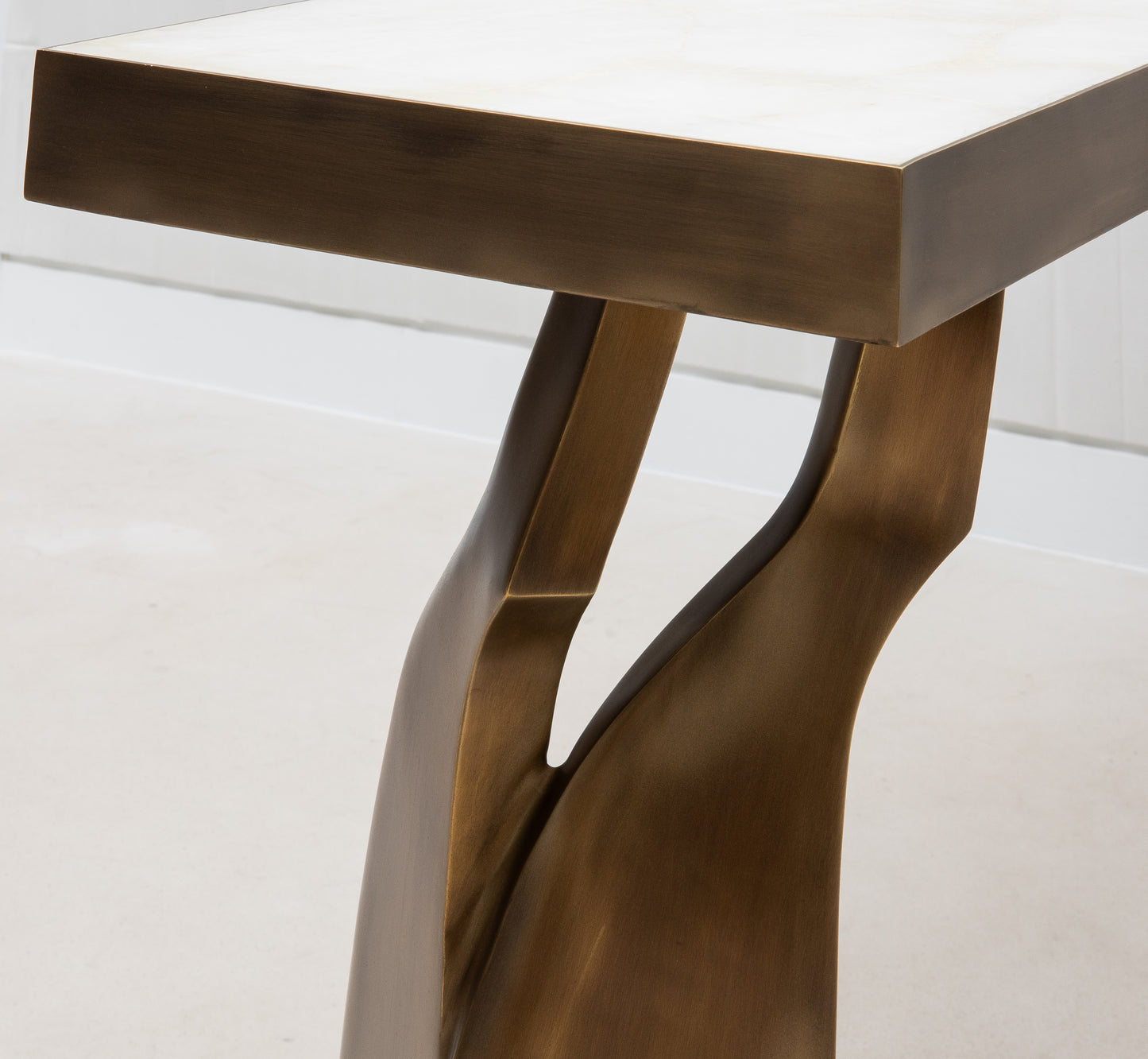 Console in White Quartz with Bronze Patina Brass by Kifu Paris