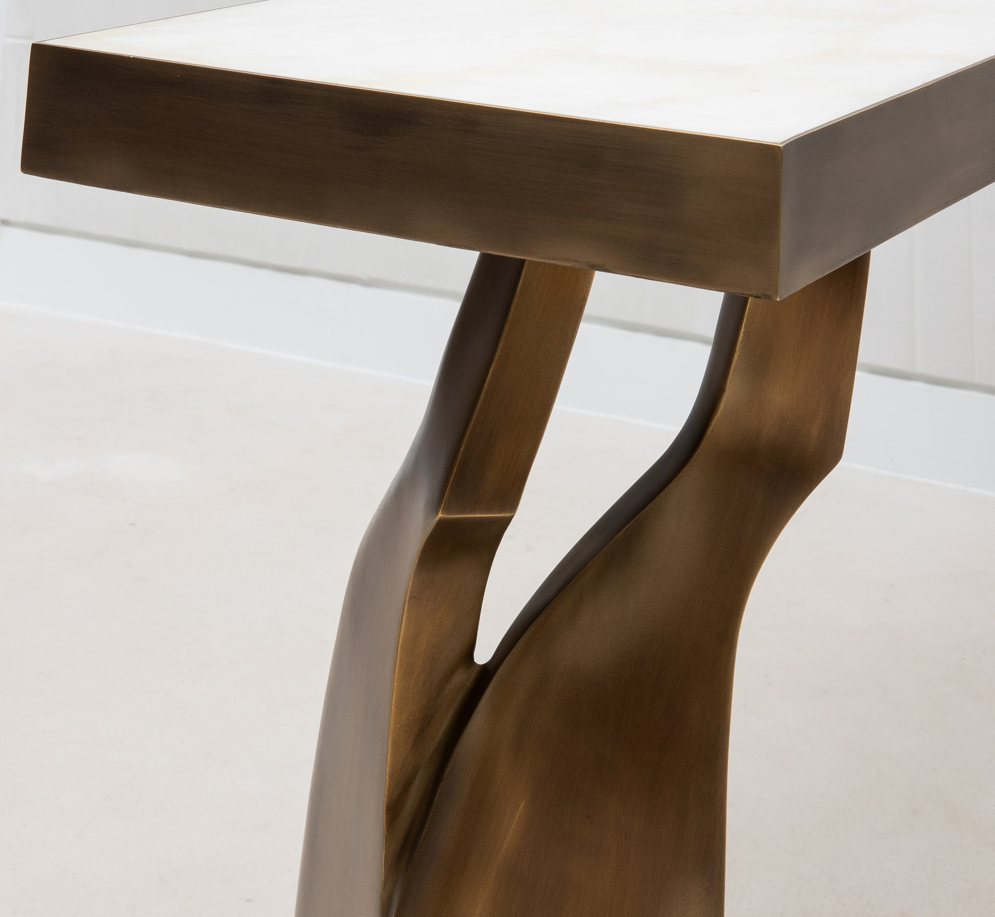 Console in White Quartz with Bronze Patina Brass by Kifu Paris