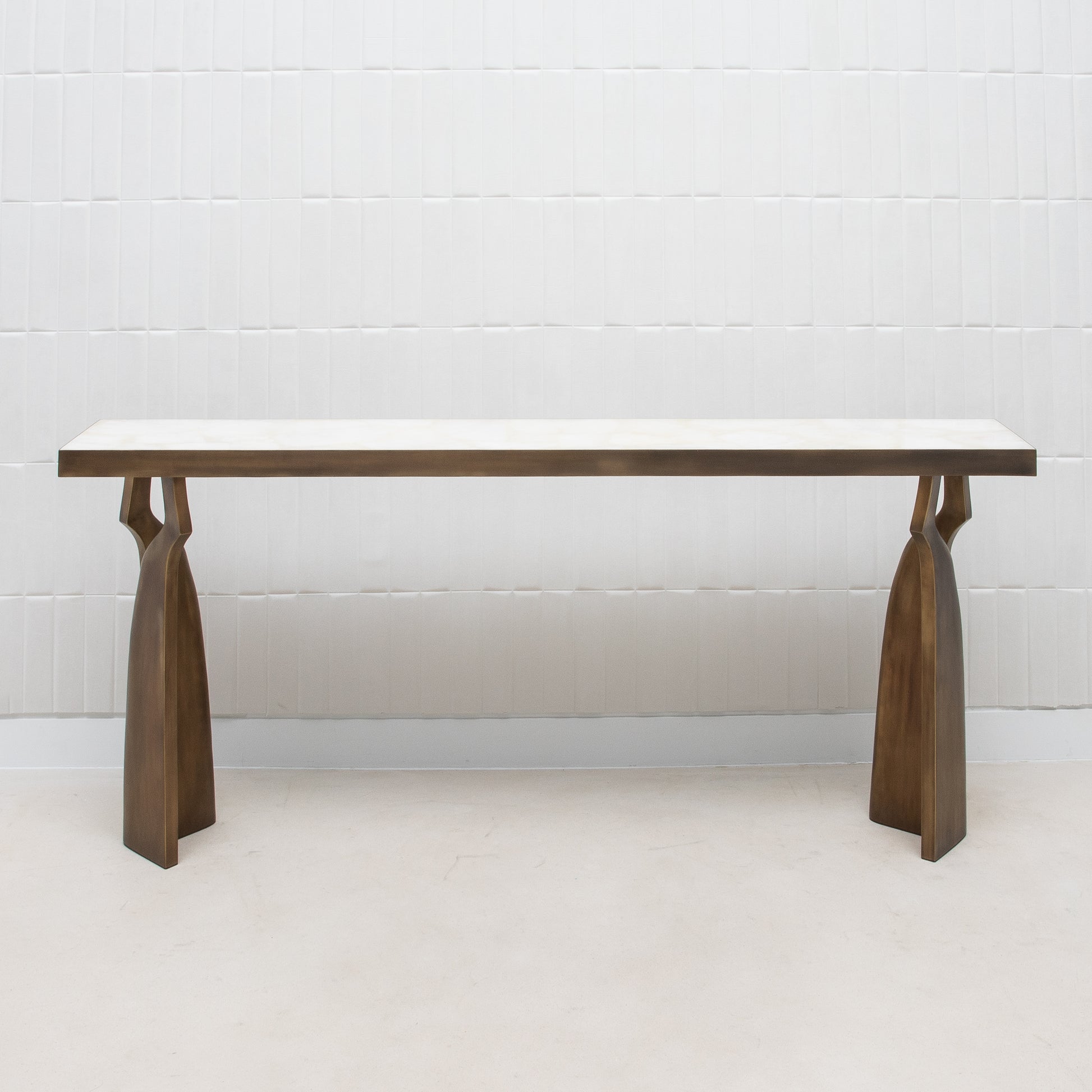 Console in White Quartz with Bronze Patina Brass by Kifu Paris