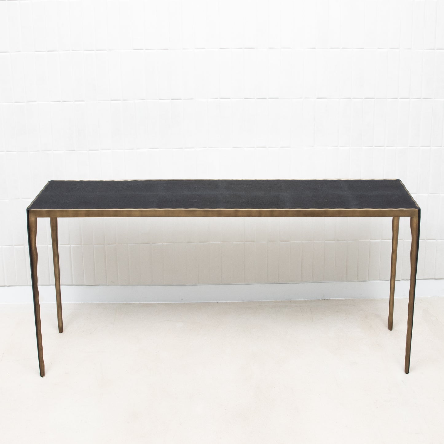 Console in Black Shagreen with Bronze Patina Brass by R&Y Augousti
