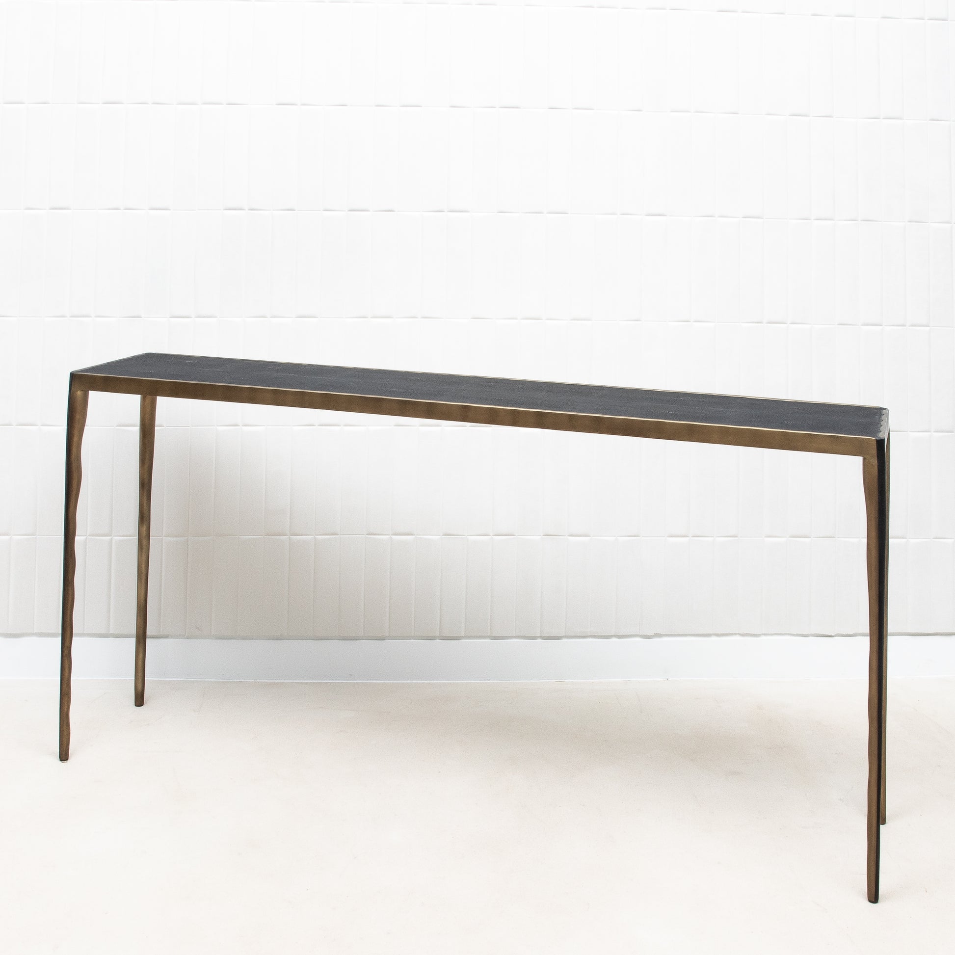 Console in Black Shagreen with Bronze Patina Brass by R&Y Augousti