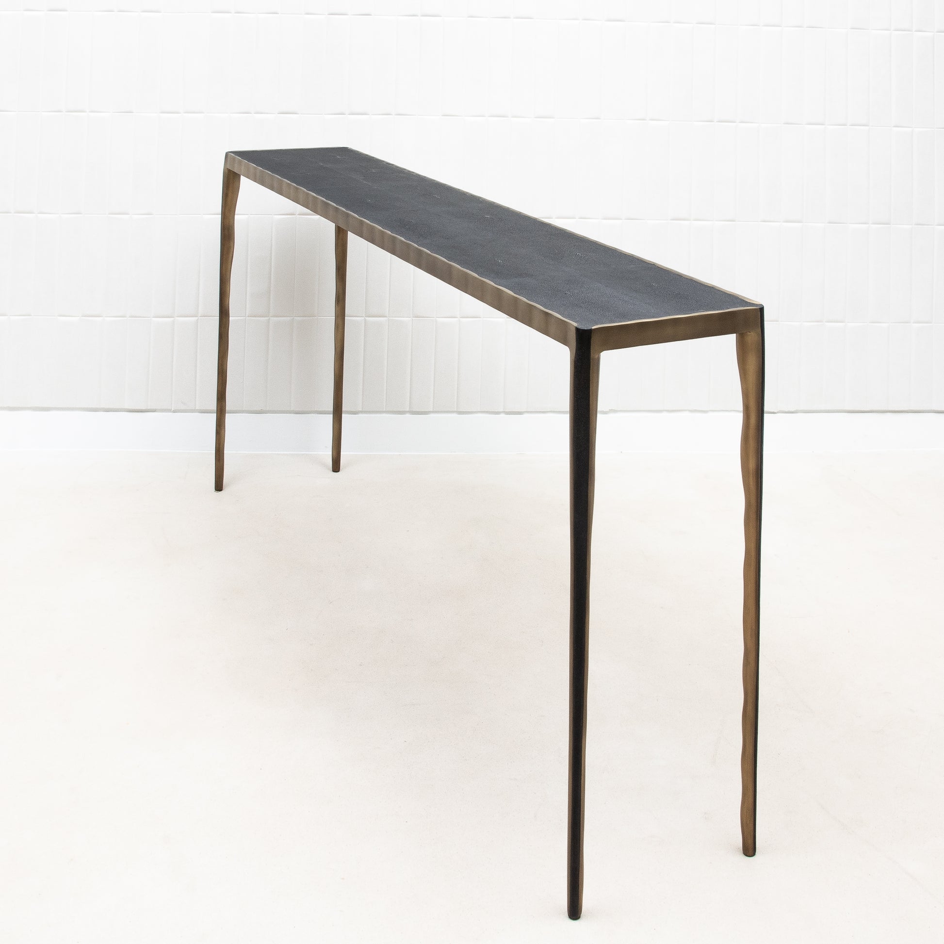 Console in Black Shagreen with Bronze Patina Brass by R&Y Augousti