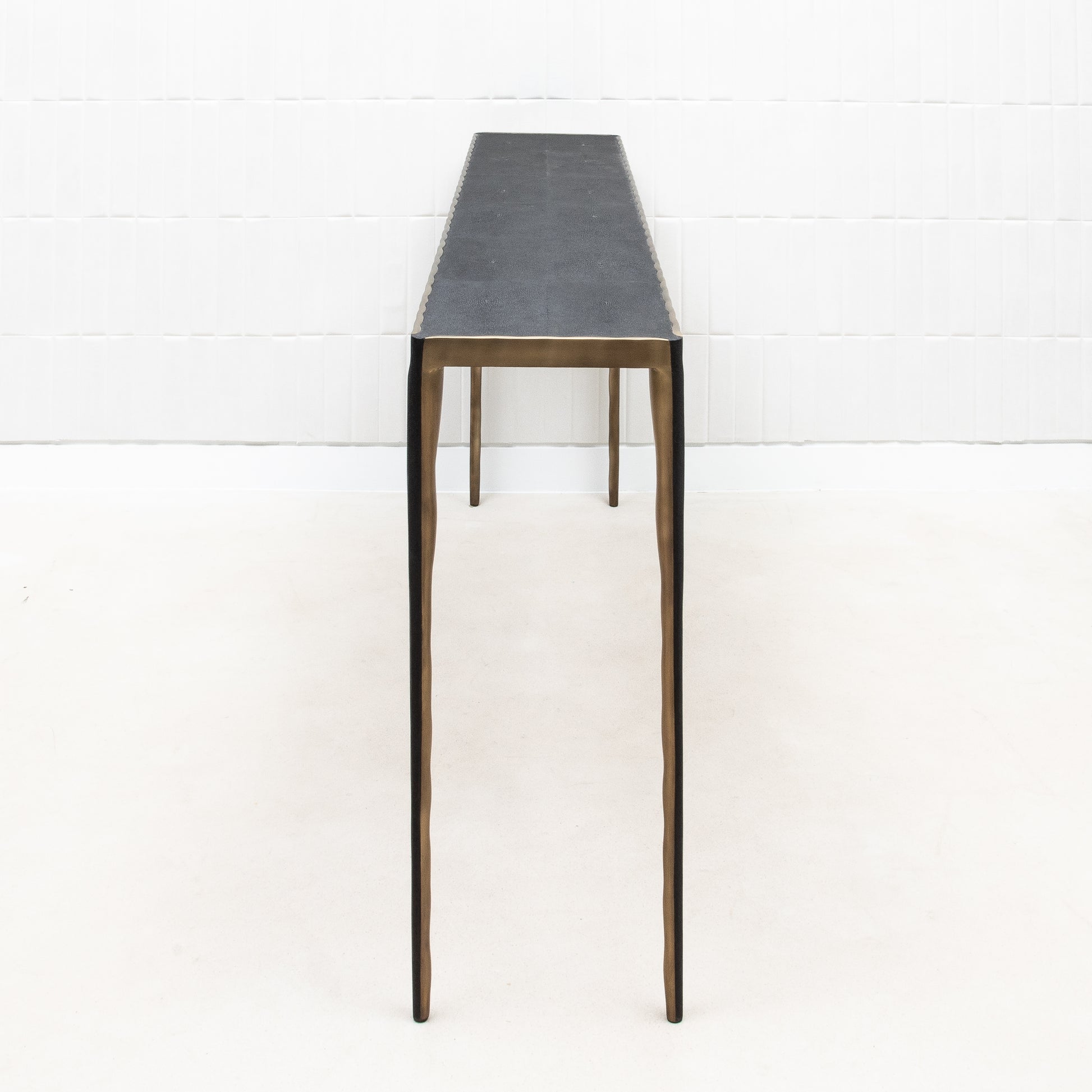 Console in Black Shagreen with Bronze Patina Brass by R&Y Augousti