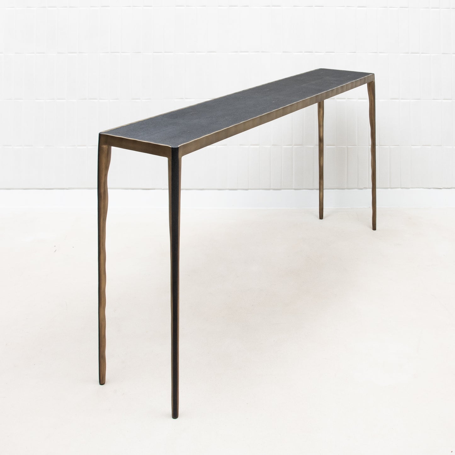 Console in Black Shagreen with Bronze Patina Brass by R&Y Augousti