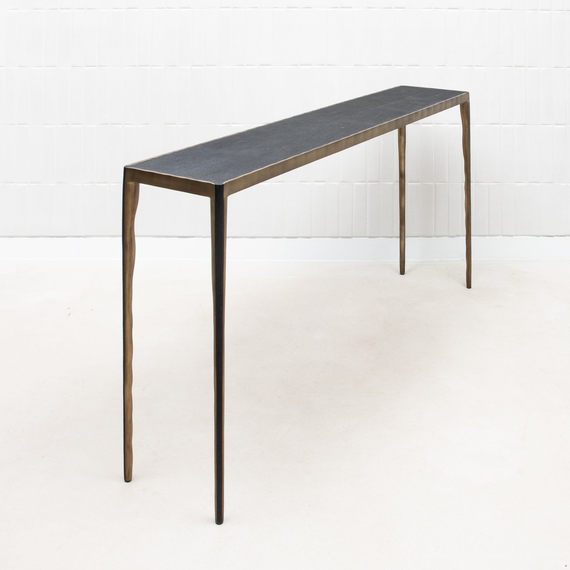 Console in Black Shagreen with Bronze Patina Brass by R&Y Augousti