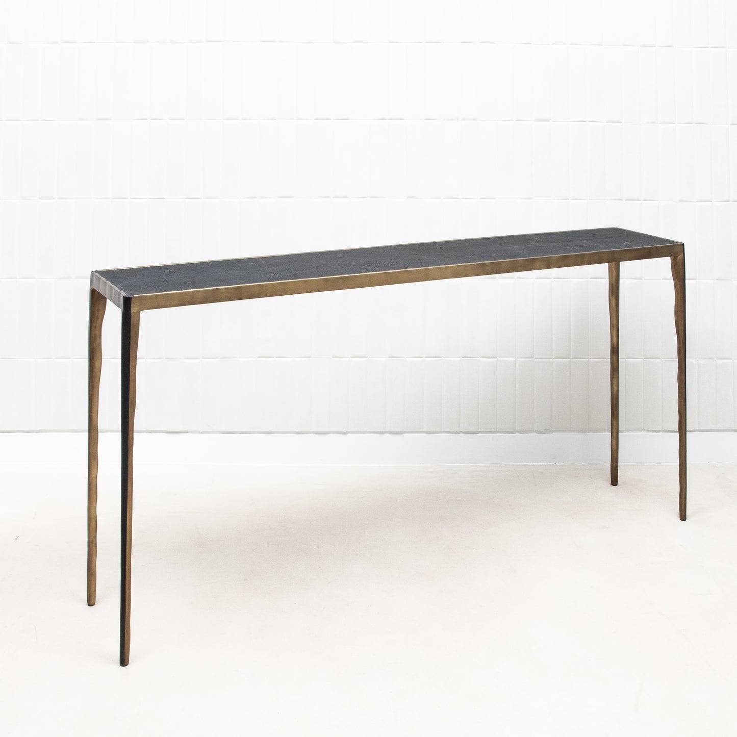 Console in Black Shagreen with Bronze Patina Brass by R&Y Augousti