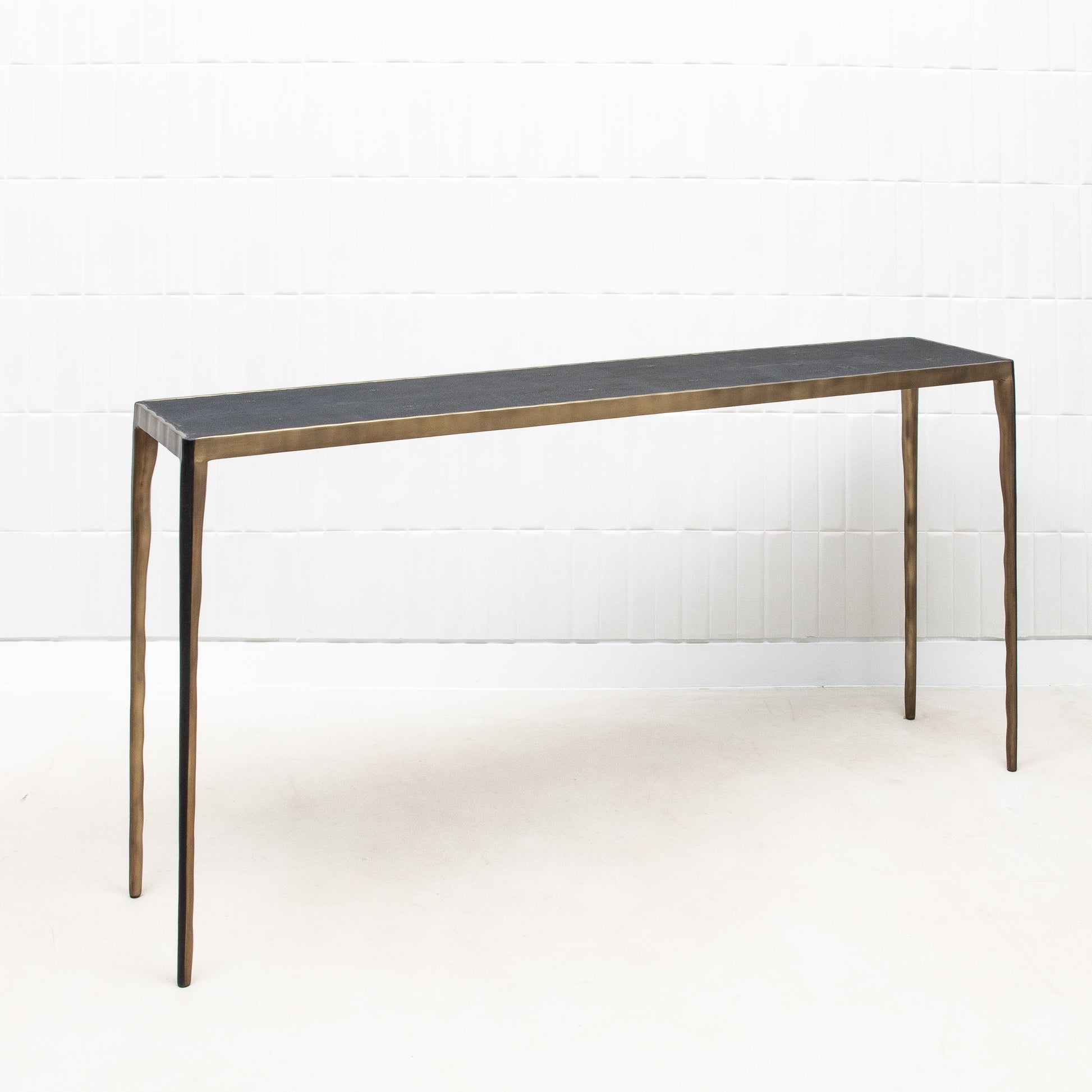 Console in Black Shagreen with Bronze Patina Brass by R&Y Augousti