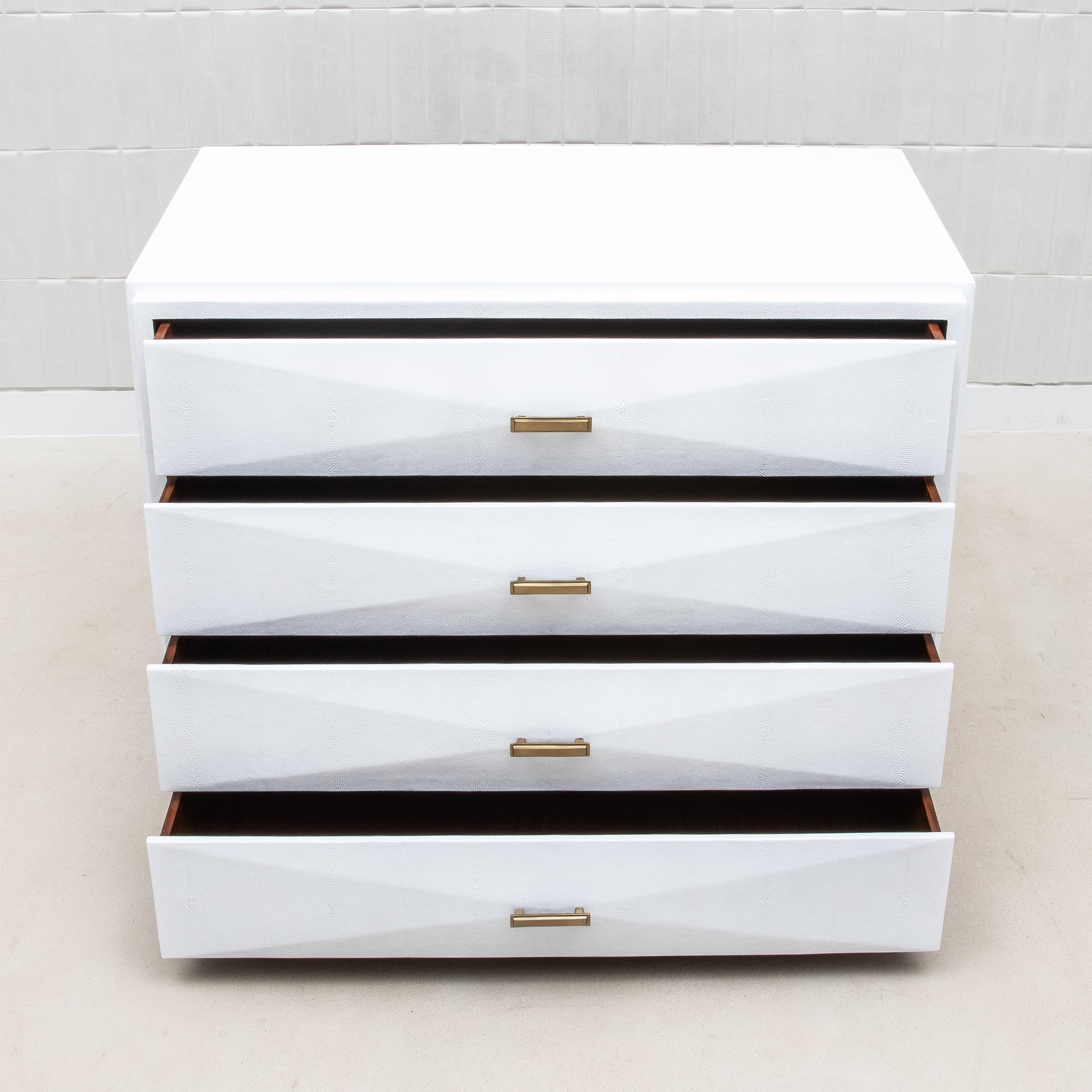 Chest of Drawers in White Shagreen with Bronze Patina Brass Details by R&Y Augousti