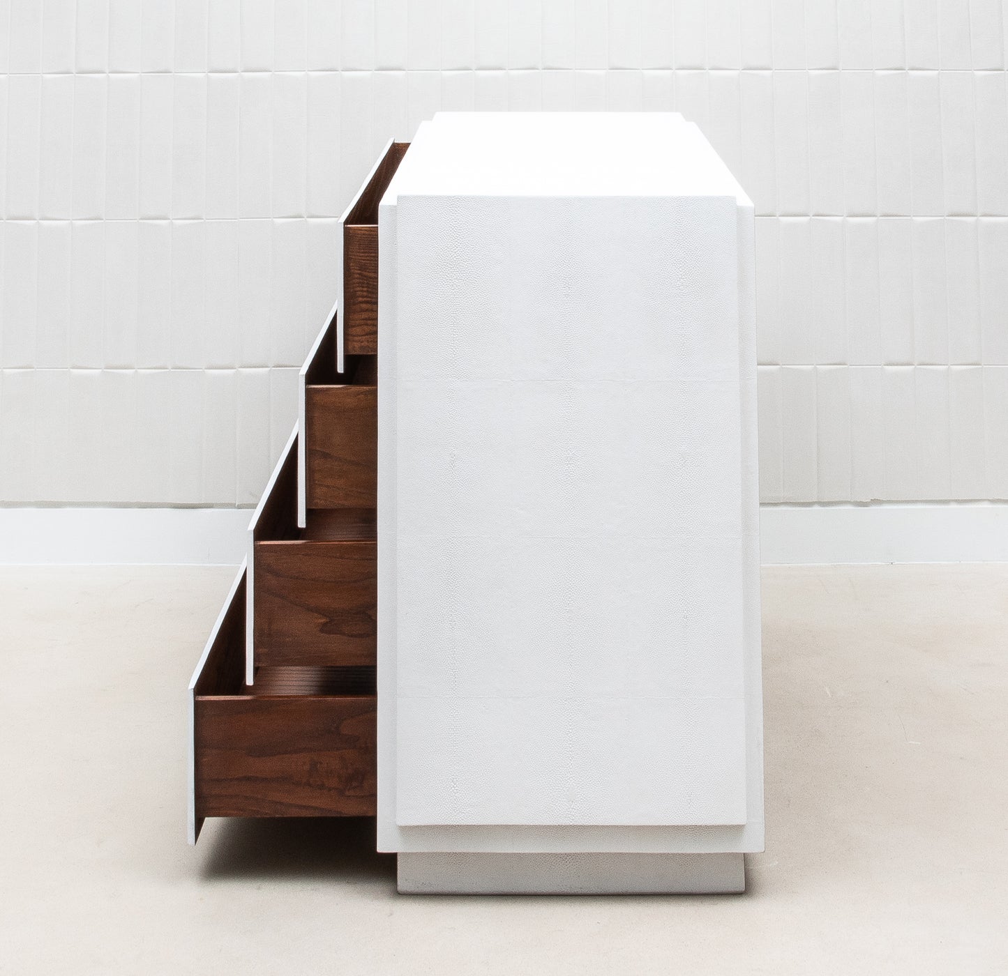 Chest of Drawers in White Shagreen with Bronze Patina Brass Details by R&Y Augousti