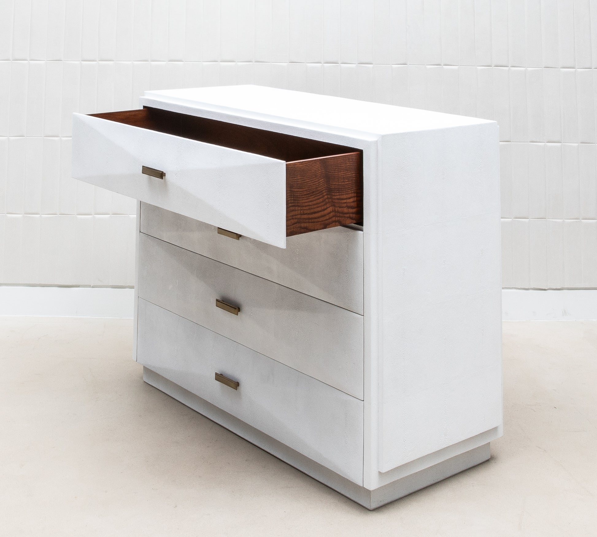 Chest of Drawers in White Shagreen with Bronze Patina Brass Details by R&Y Augousti