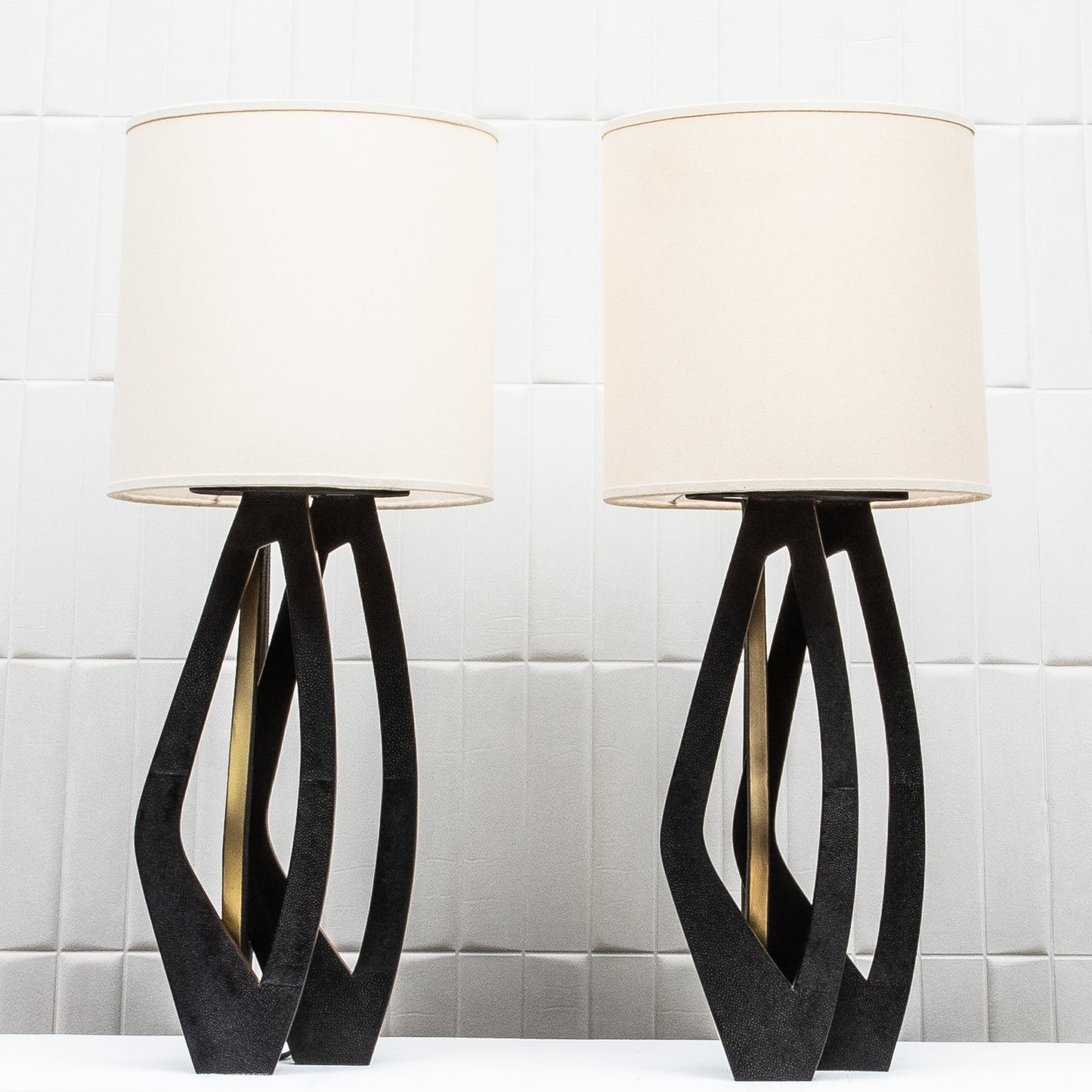 Pair of Lamps in Black Shagreen with Brass by R&Y Augousti
