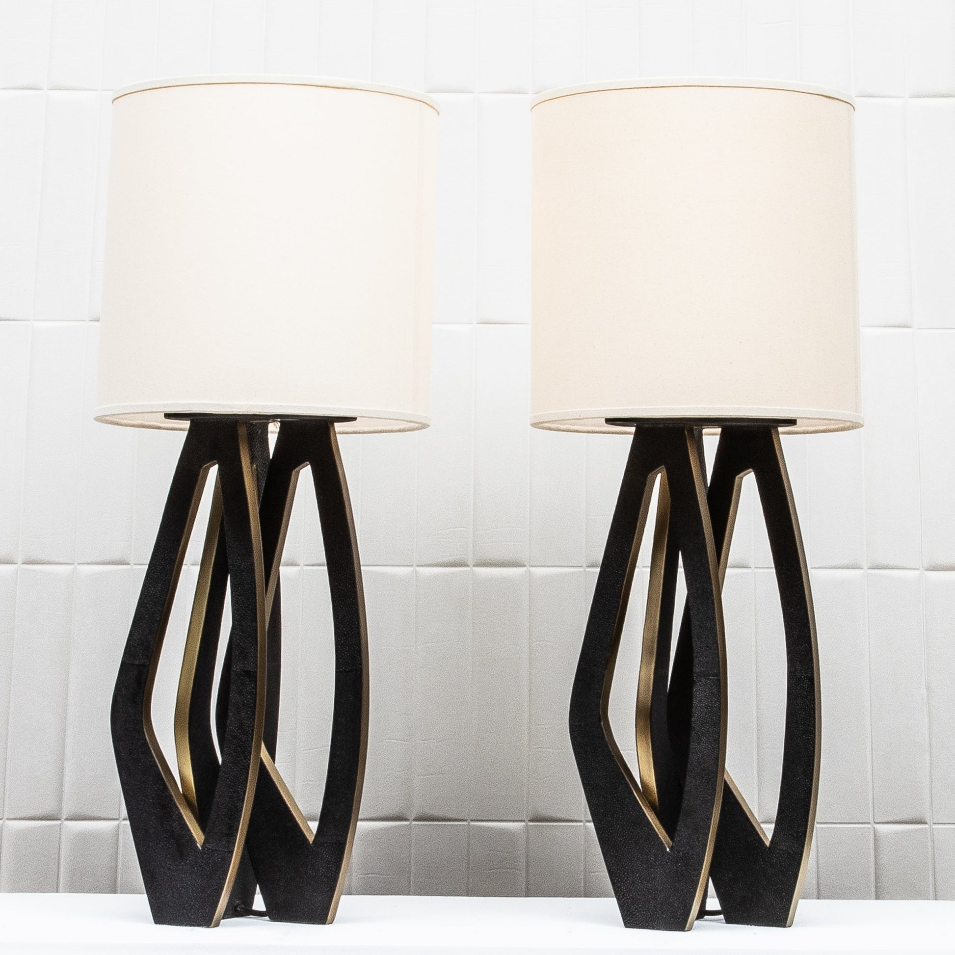 Pair of Lamps in Black Shagreen with Brass by R&Y Augousti