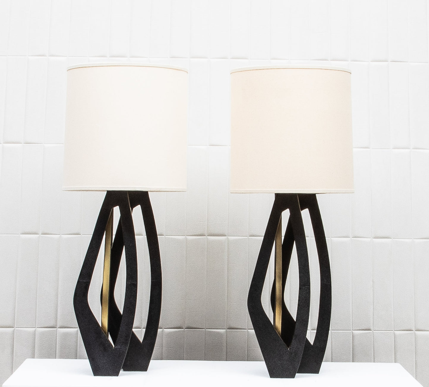 Pair of Lamps in Black Shagreen with Brass by R&Y Augousti