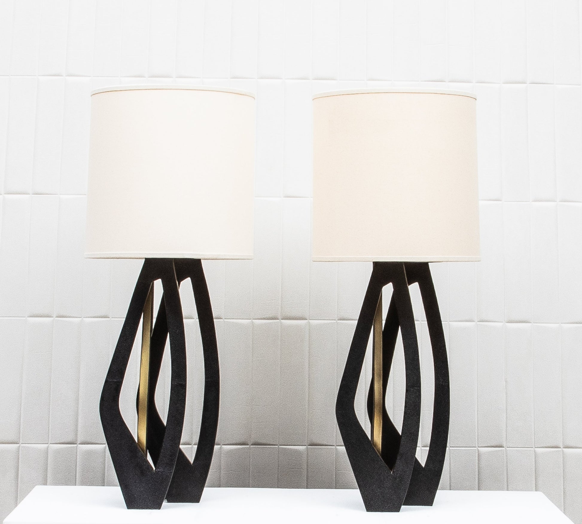 Pair of Lamps in Black Shagreen with Brass by R&Y Augousti