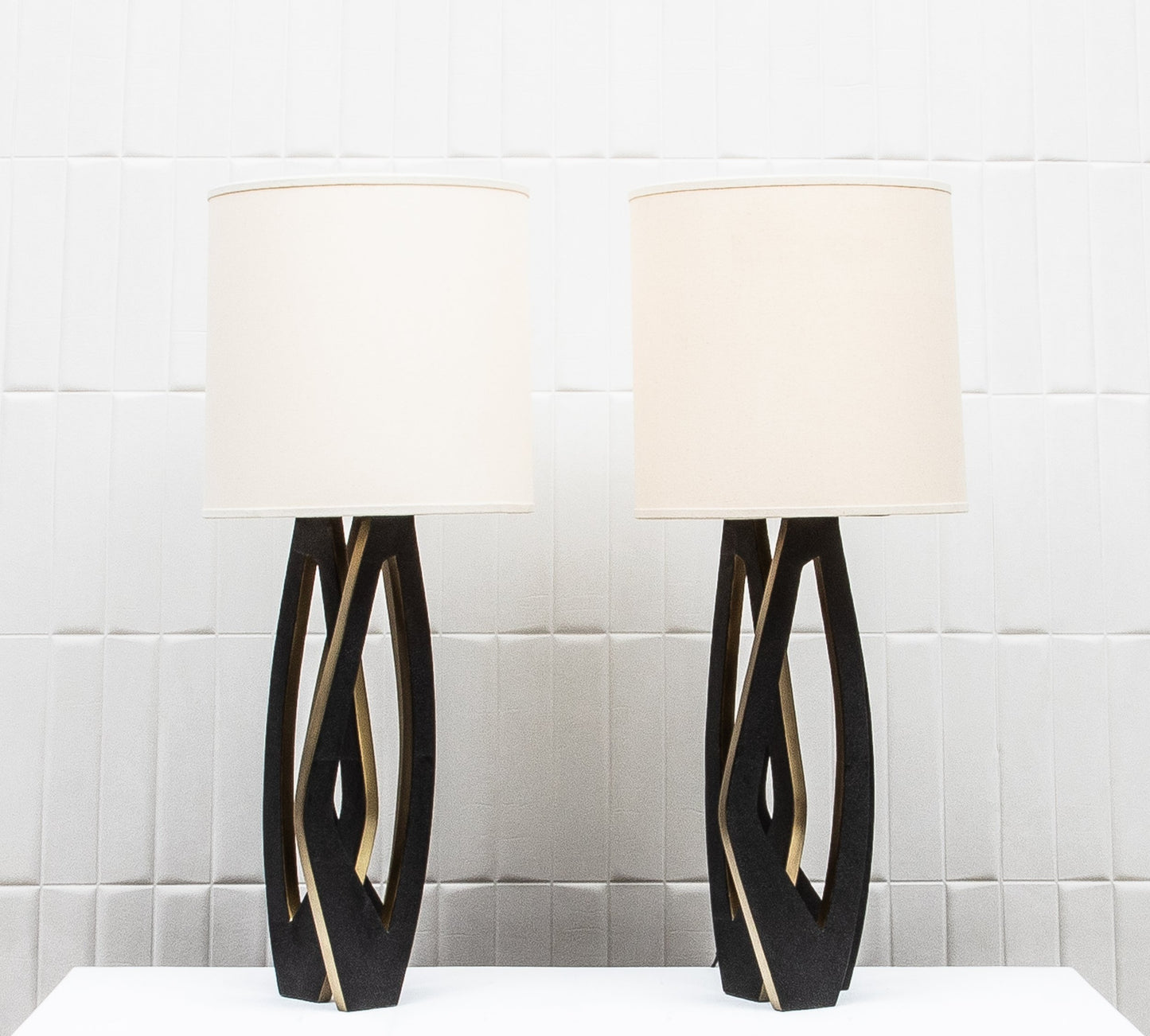 Pair of Lamps in Black Shagreen with Brass by R&Y Augousti