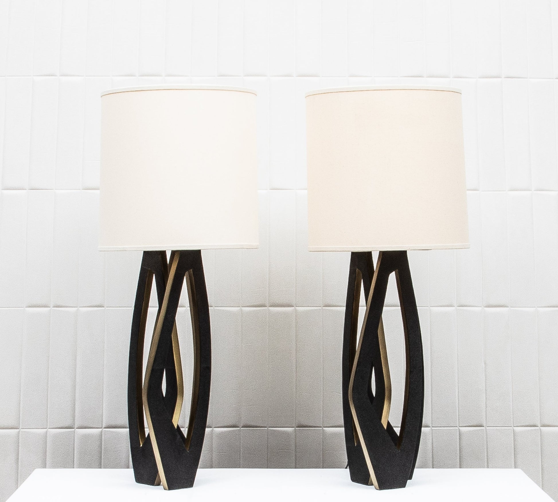 Pair of Lamps in Black Shagreen with Brass by R&Y Augousti