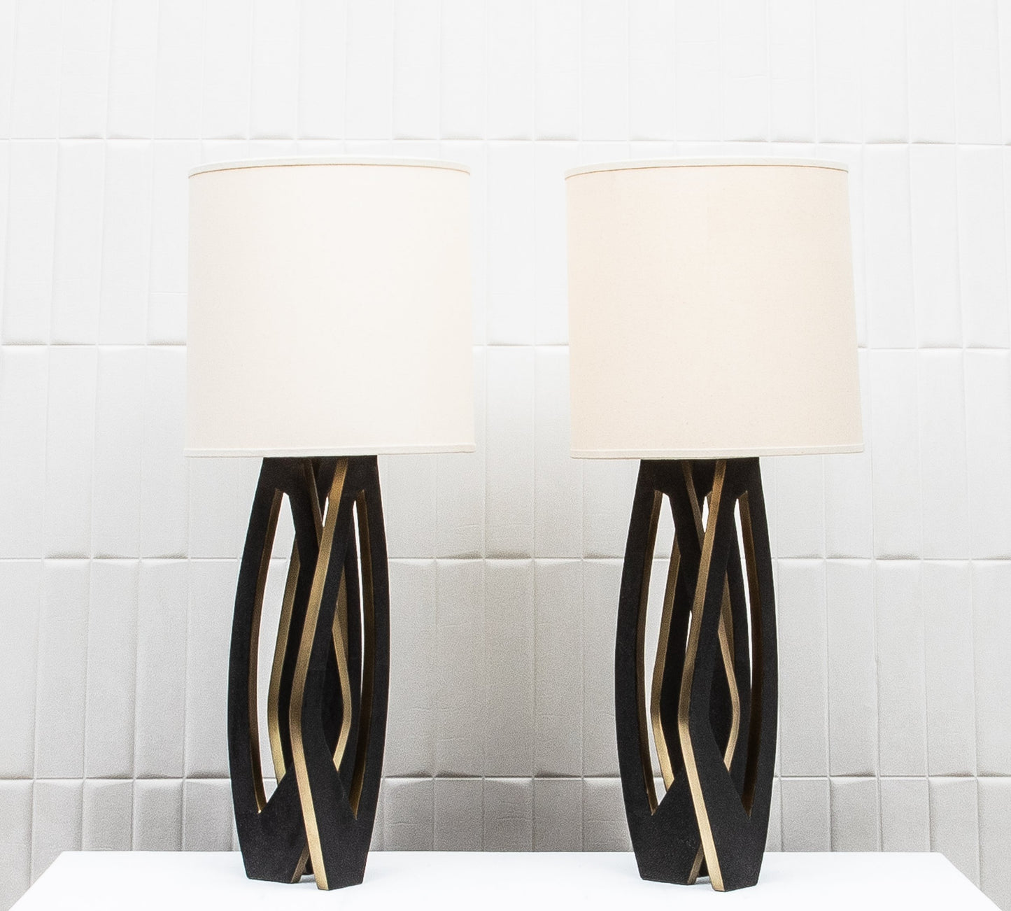 Pair of Lamps in Black Shagreen with Brass by R&Y Augousti
