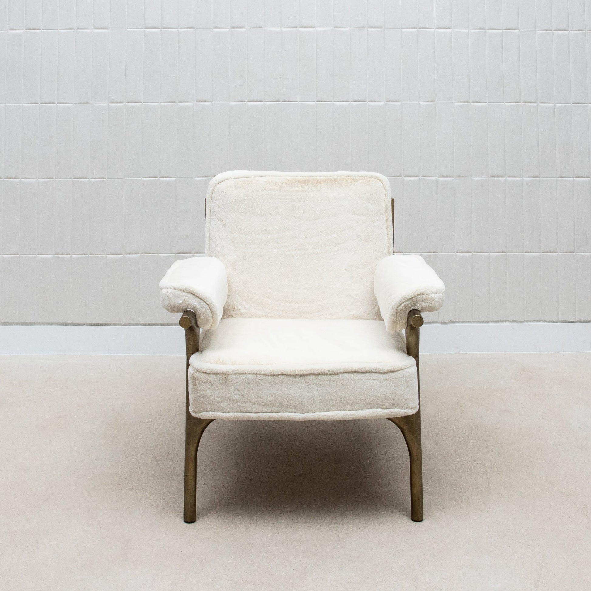 Ramo Armchair and Ottoman in Cream Faux Fur by R&Y Augousti