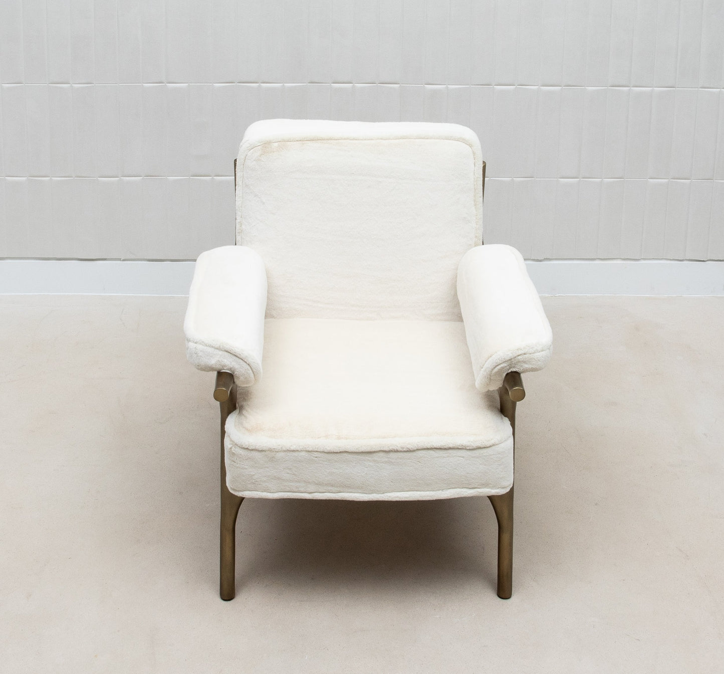 Ramo Armchair and Ottoman in Cream Faux Fur by R&Y Augousti