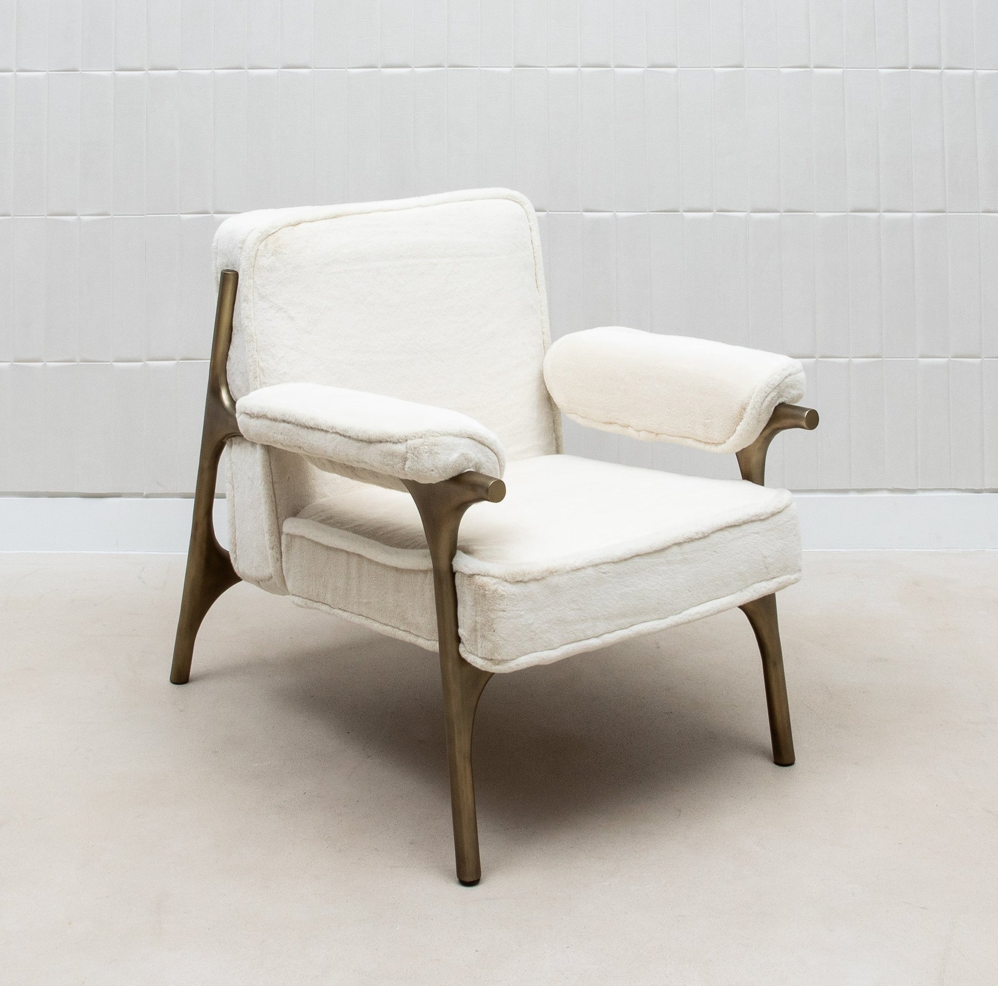 Ramo Armchair and Ottoman in Cream Faux Fur by R&Y Augousti