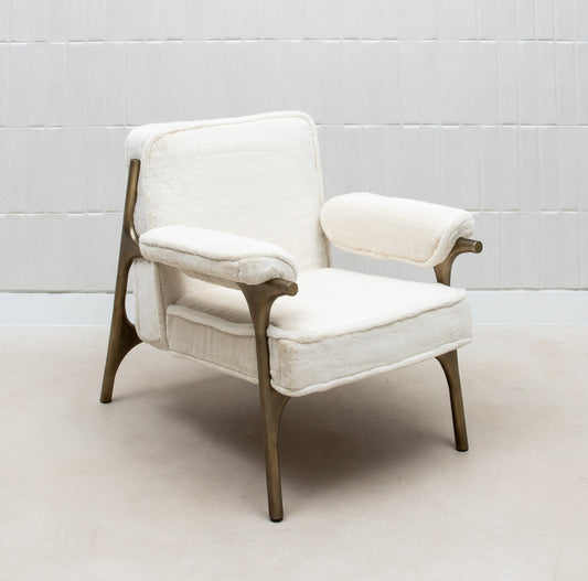 Ramo Armchair in Cream Faux Fur by R&Y Augousti