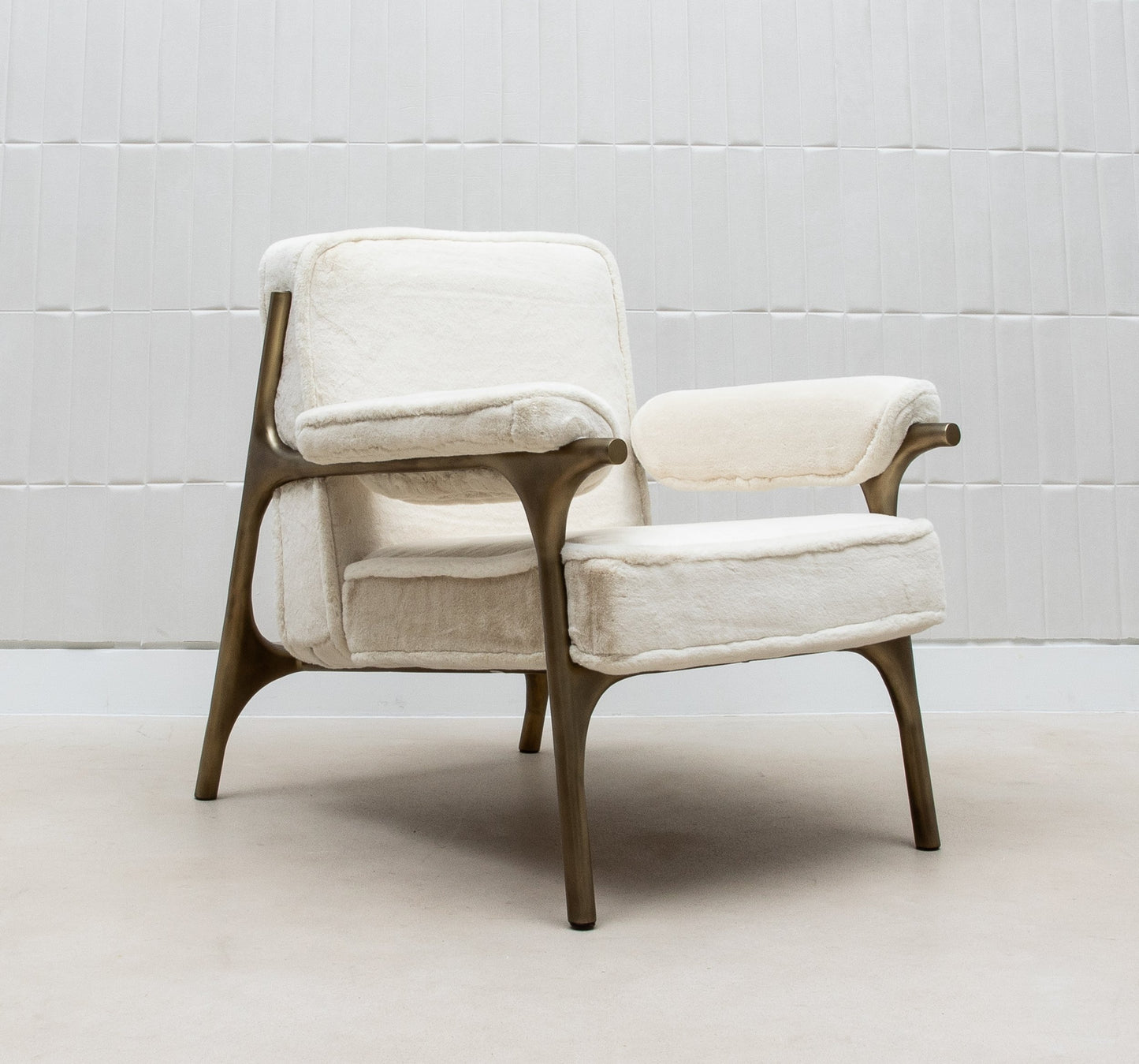 Ramo Armchair and Ottoman in Cream Faux Fur by R&Y Augousti