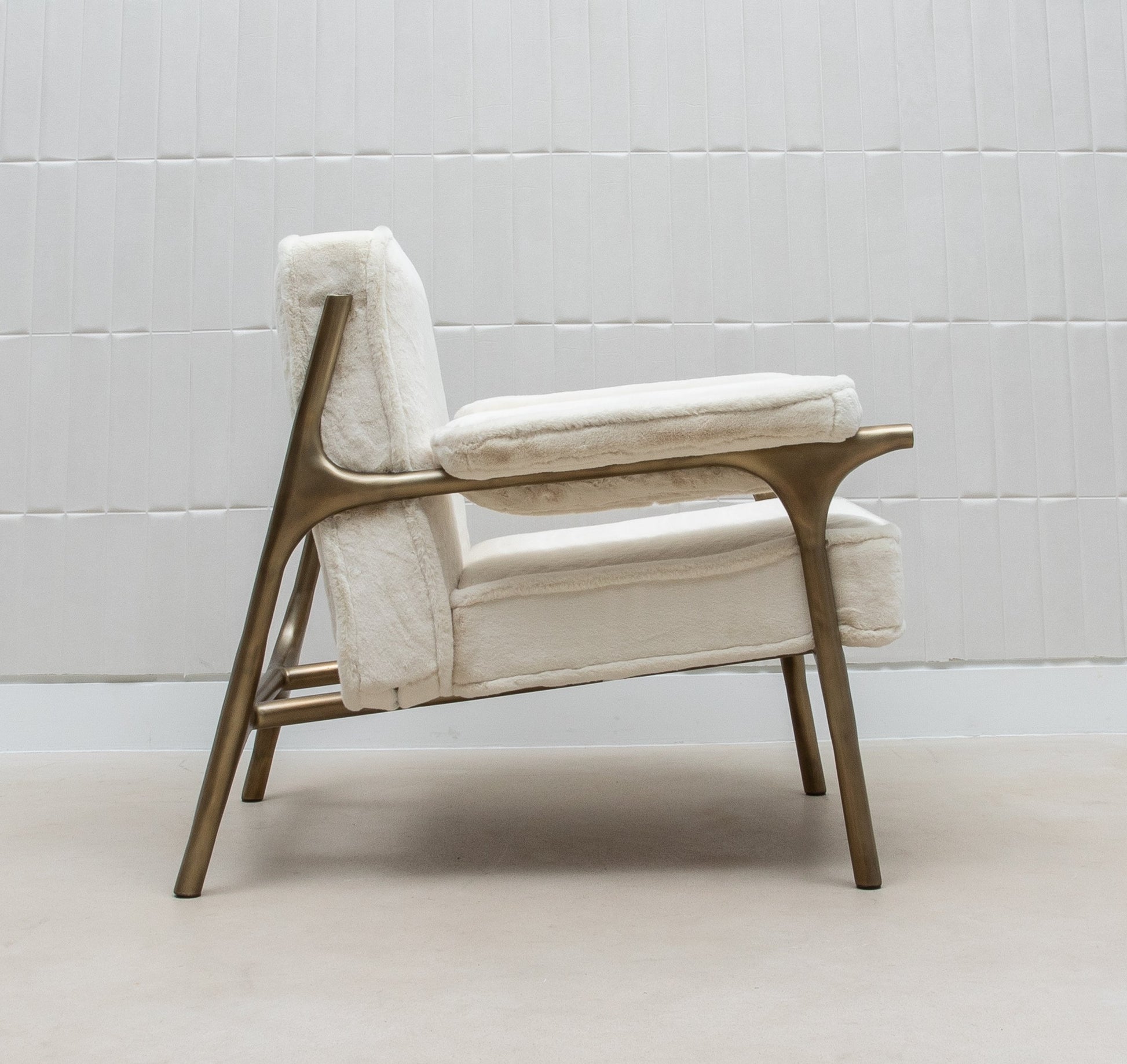 Ramo Armchair and Ottoman in Cream Faux Fur by R&Y Augousti