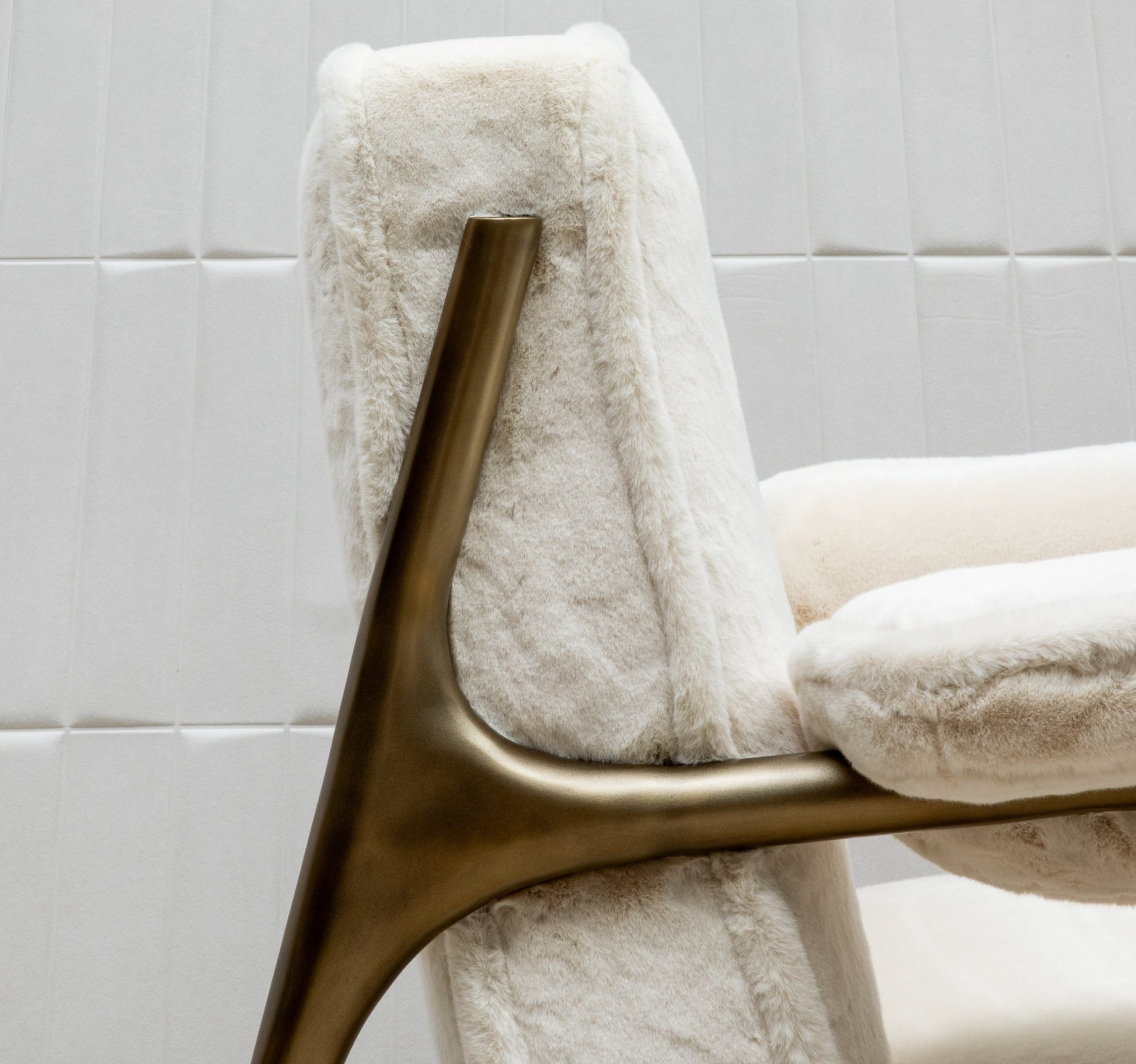 Ramo Armchair and Ottoman in Cream Faux Fur by R&Y Augousti