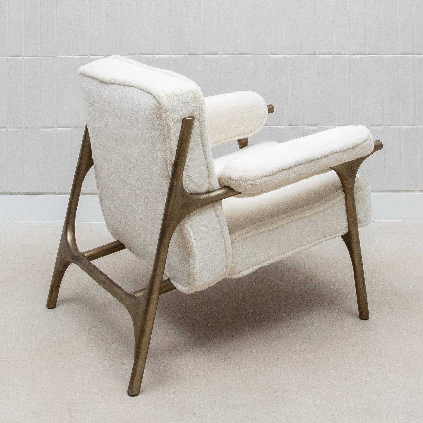 Ramo Armchair and Ottoman in Cream Faux Fur by R&Y Augousti