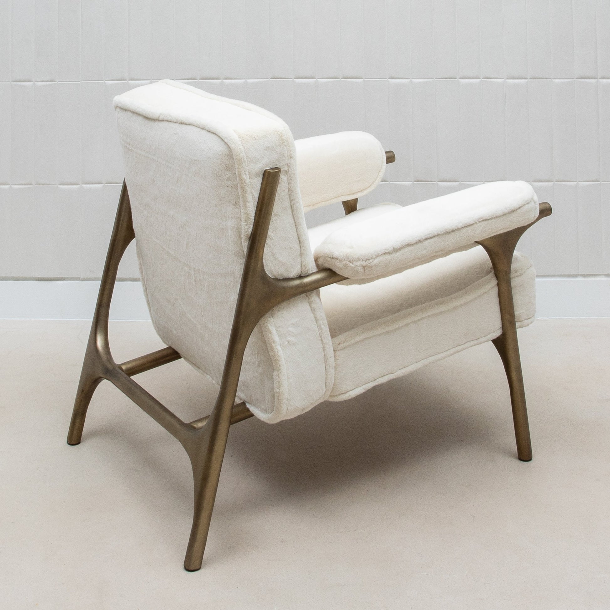 Ramo Armchair and Ottoman in Cream Faux Fur by R&Y Augousti