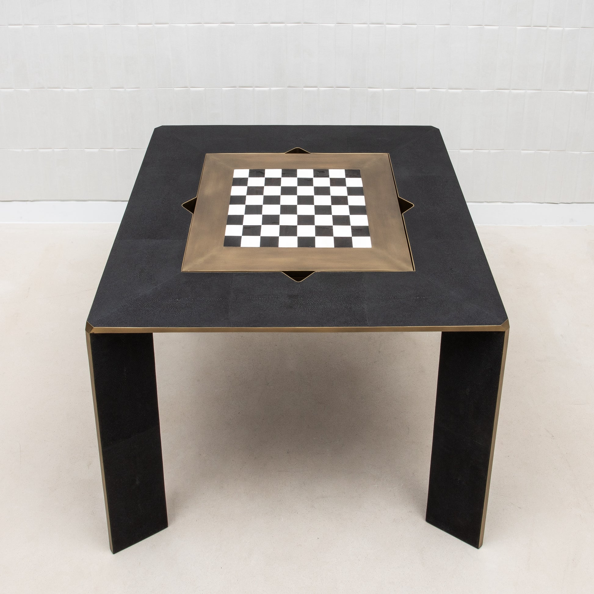 Game Table in Black Shagreen with Brass by R&Y Augousti
