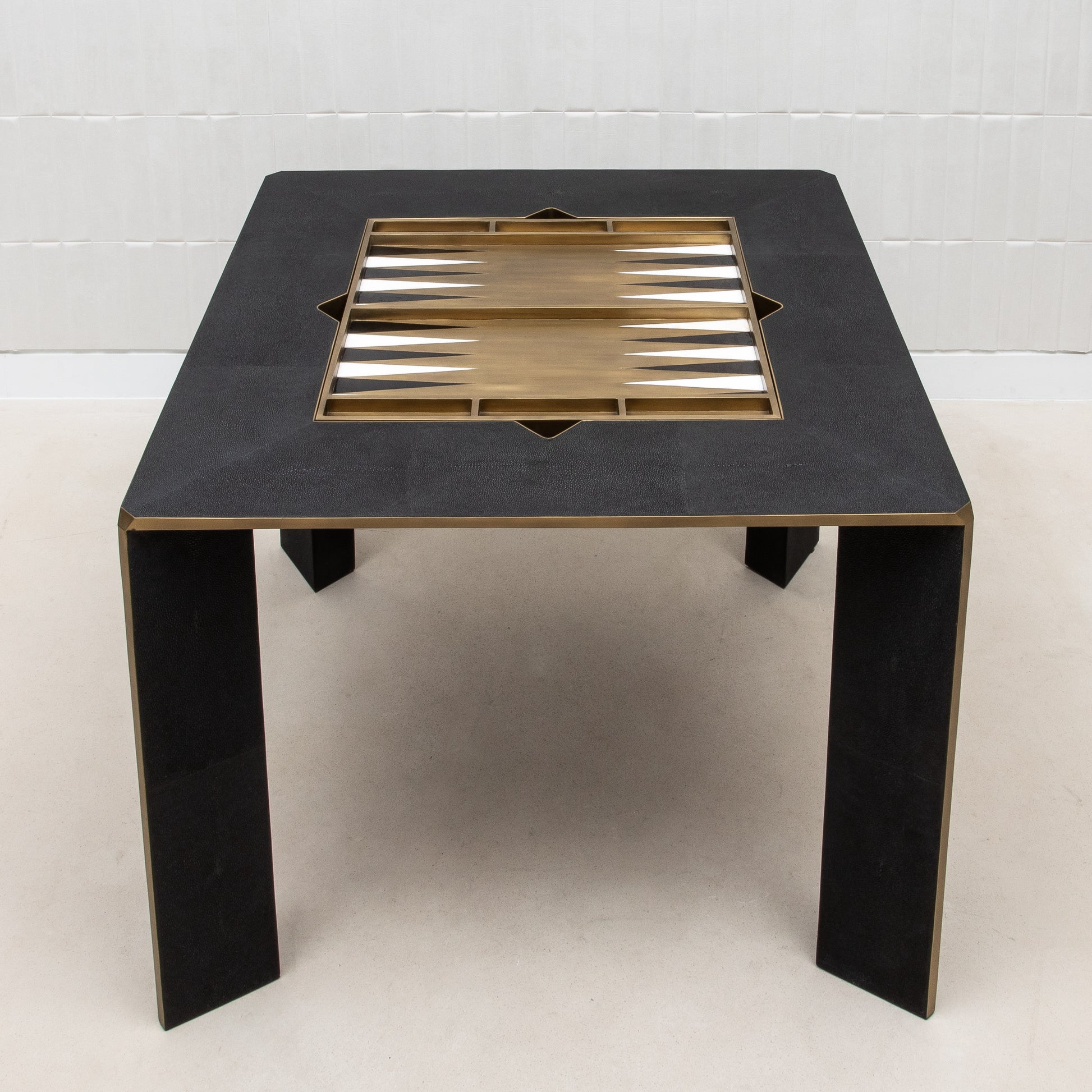 Game Table in Black Shagreen with Brass by R&Y Augousti