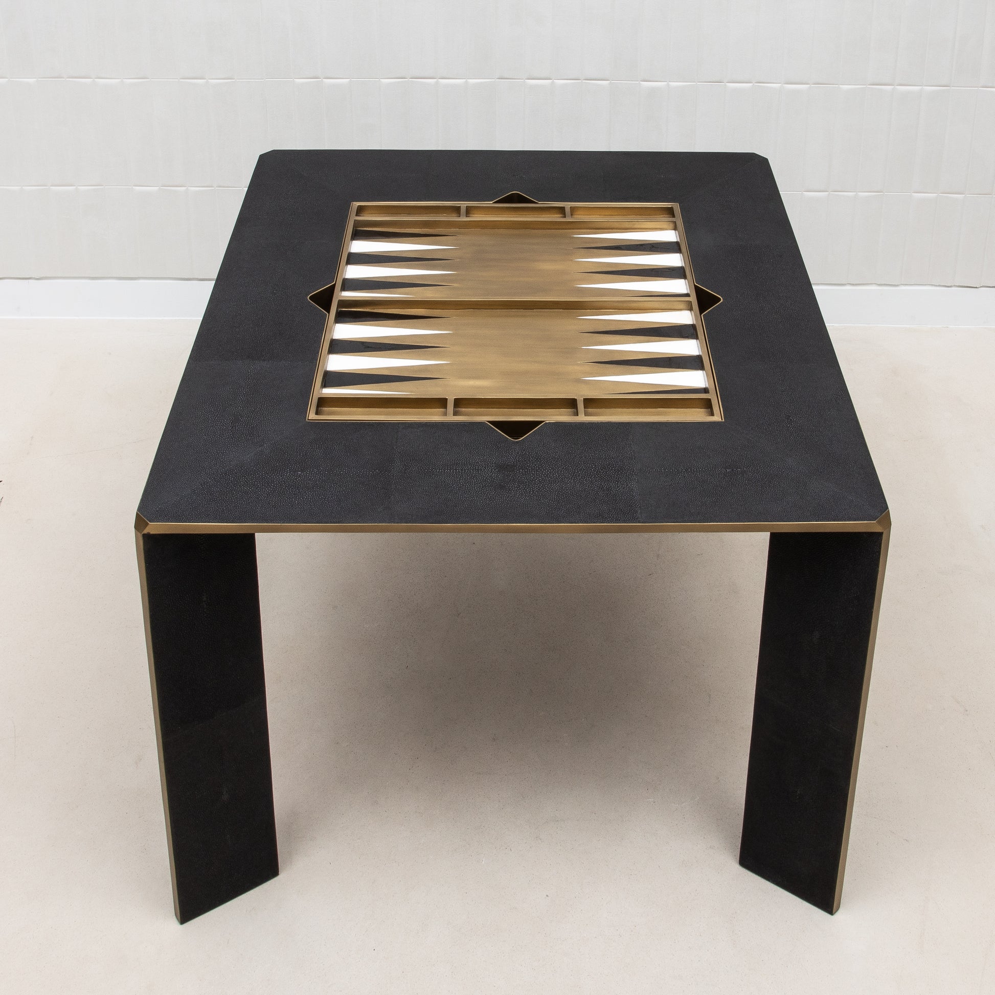 Game Table in Black Shagreen with Brass by R&Y Augousti