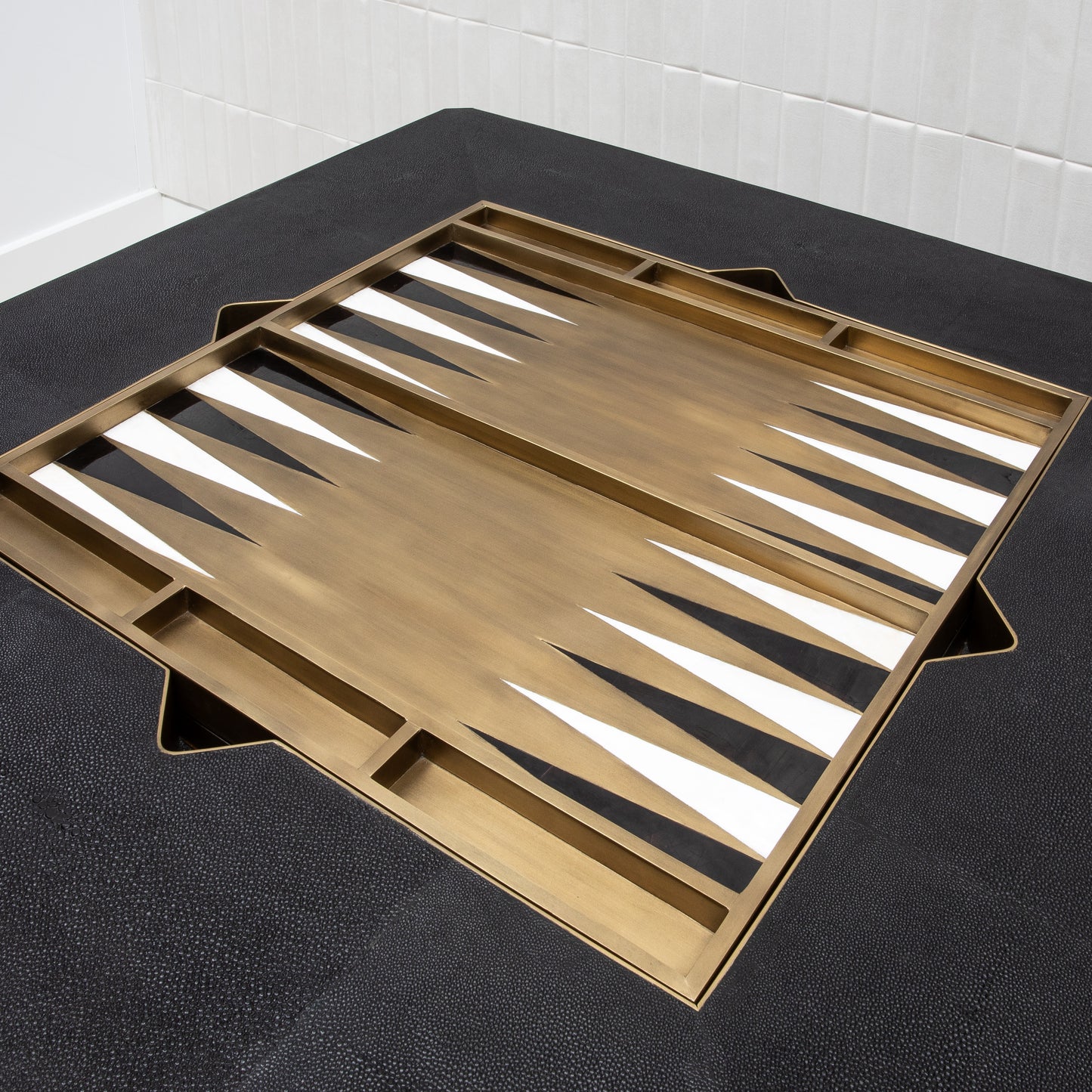 Game Table in Black Shagreen with Brass by R&Y Augousti