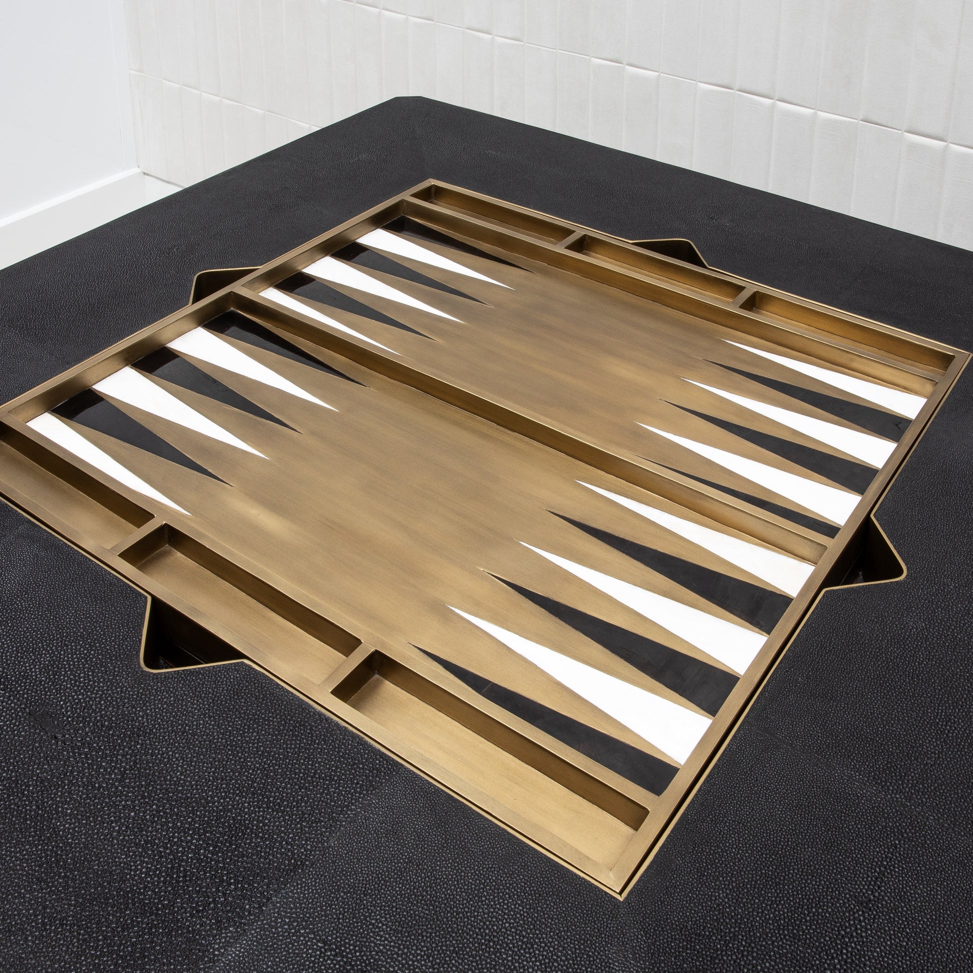 Game Table in Black Shagreen with Brass by R&Y Augousti
