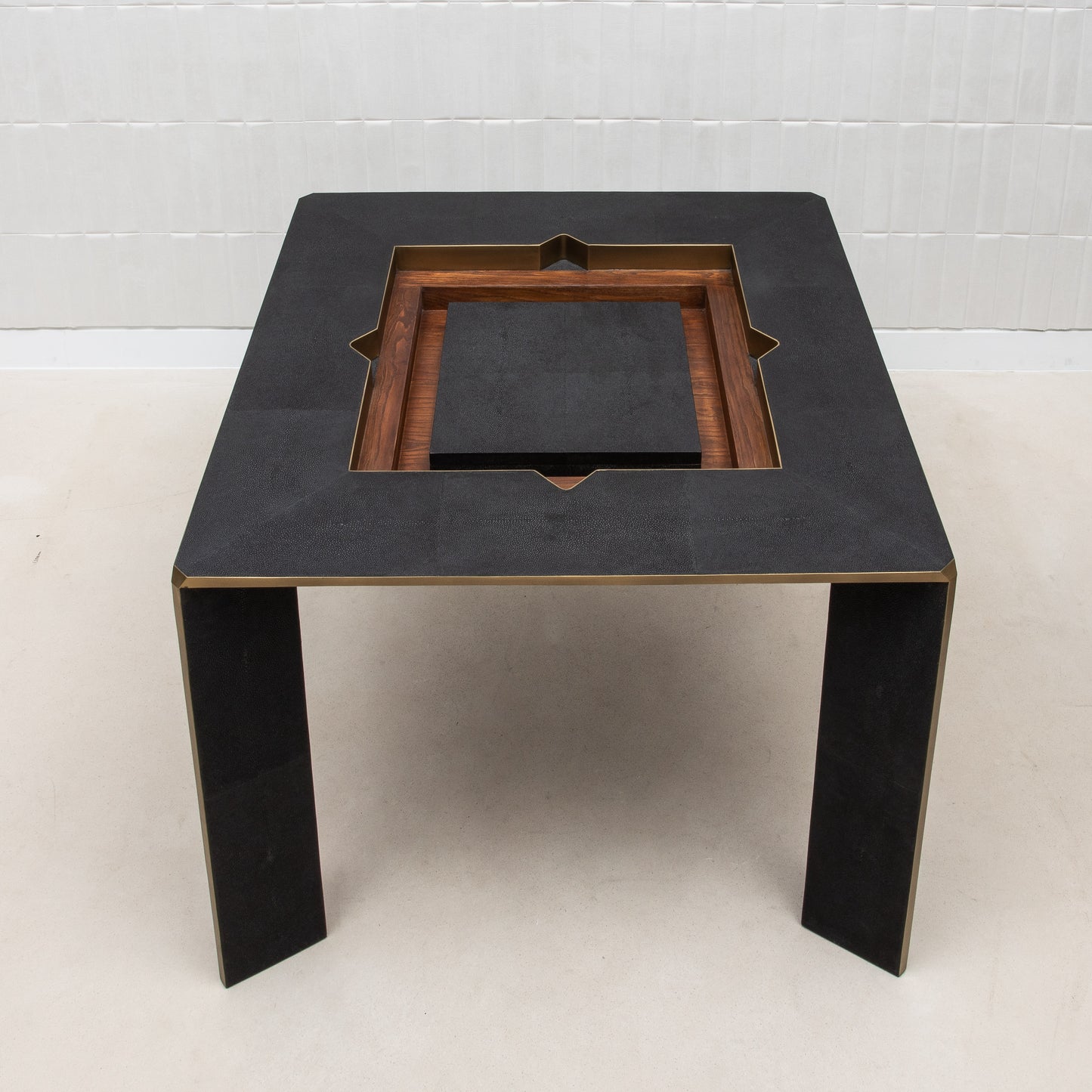 Game Table in Black Shagreen with Brass by R&Y Augousti