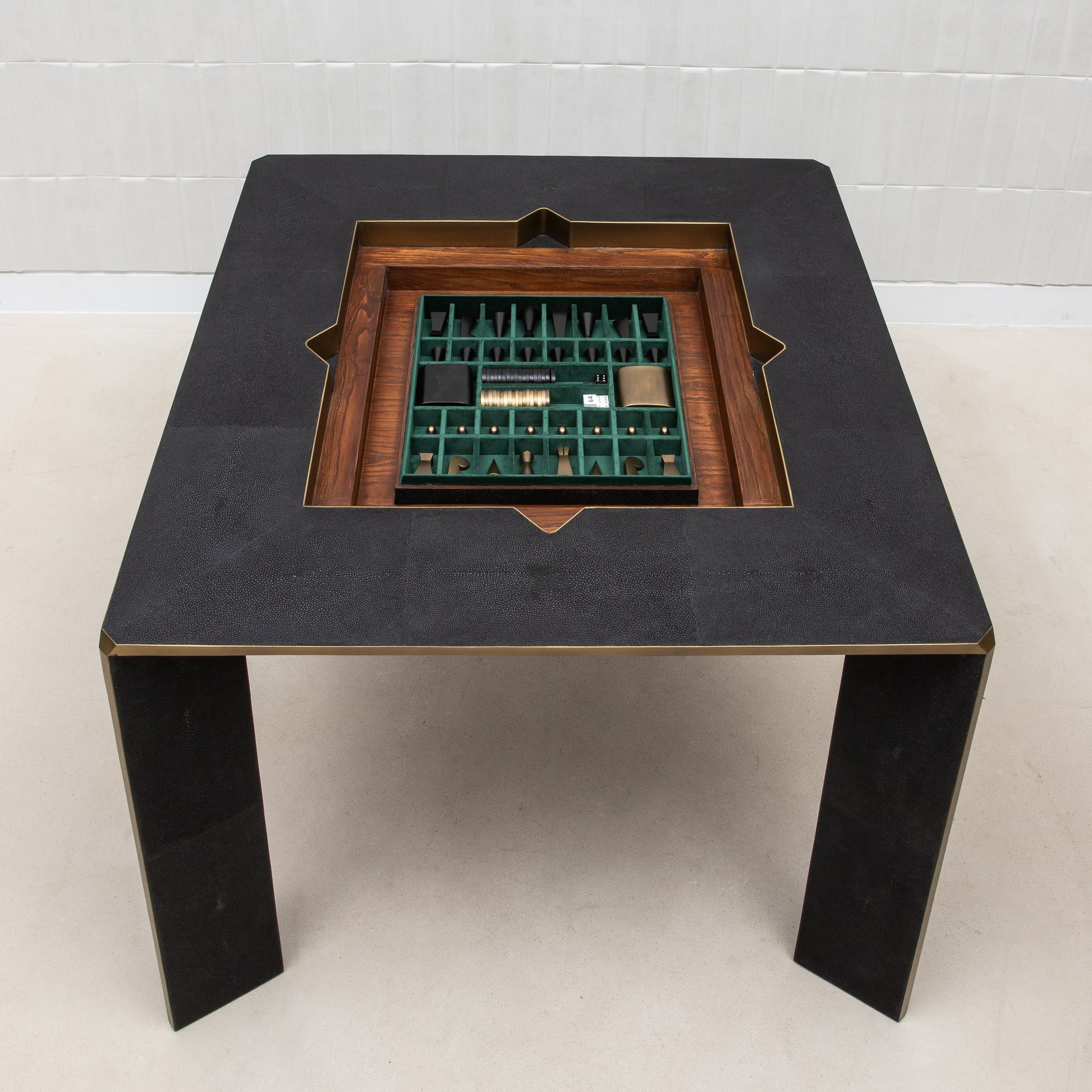 Game Table in Black Shagreen with Brass by R&Y Augousti
