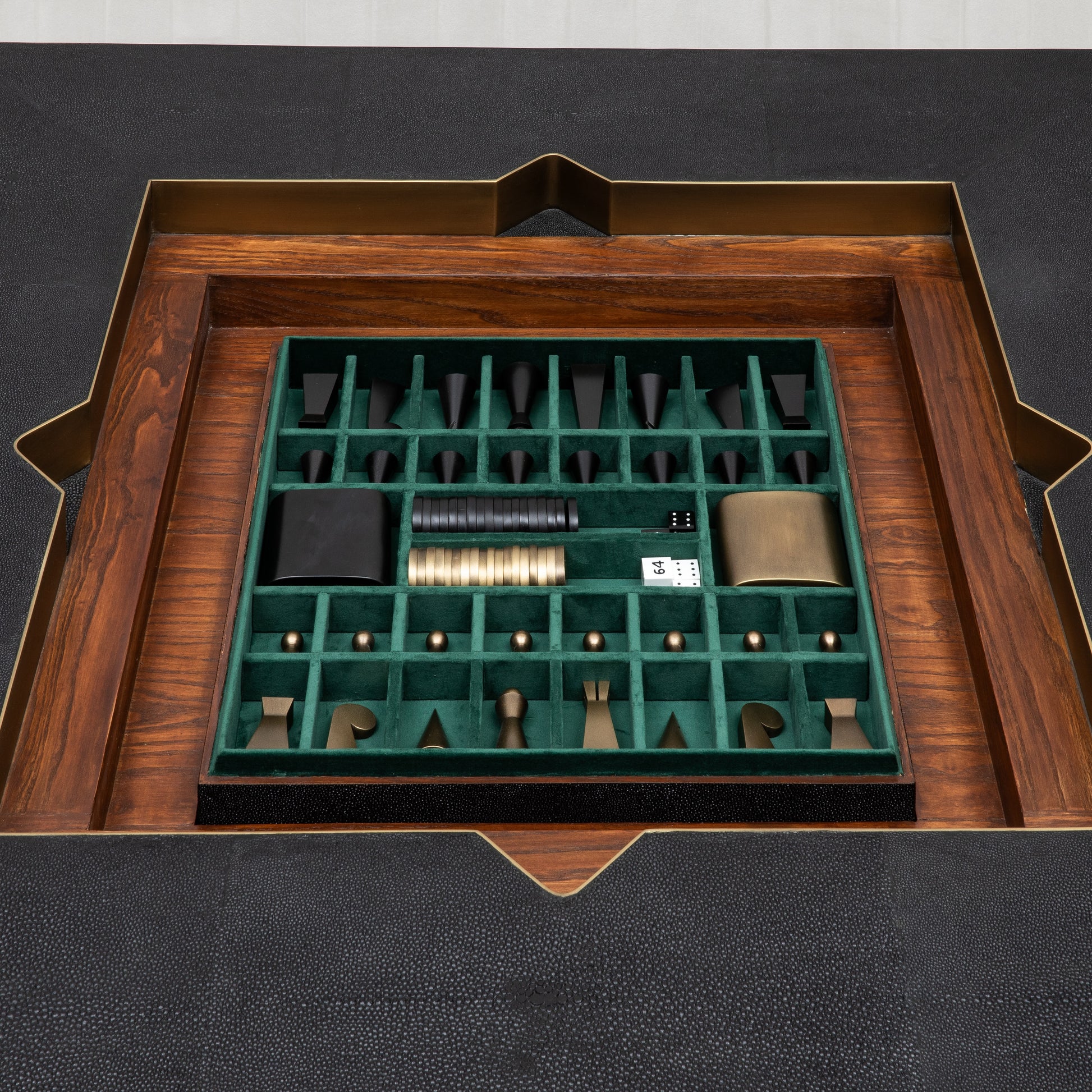 Game Table in Black Shagreen with Brass by R&Y Augousti