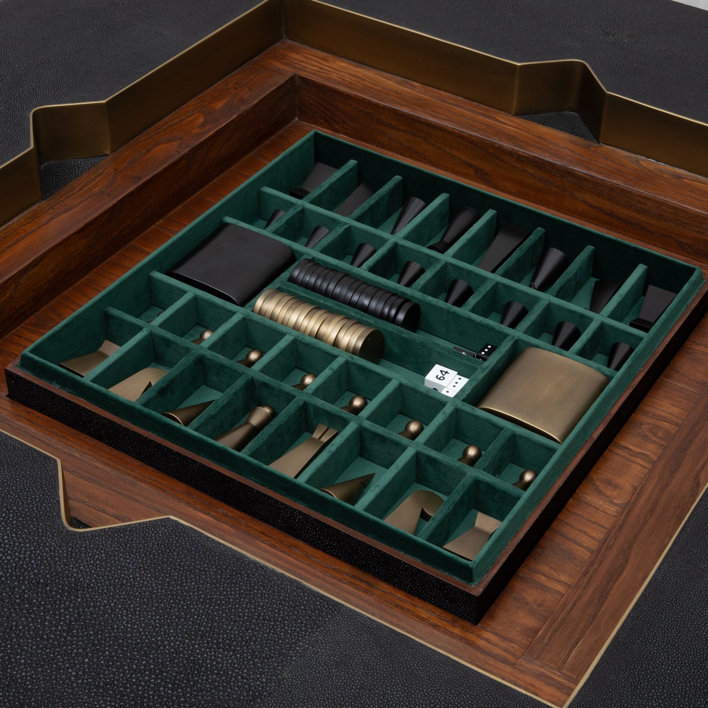 Game Table in Black Shagreen with Brass by R&Y Augousti