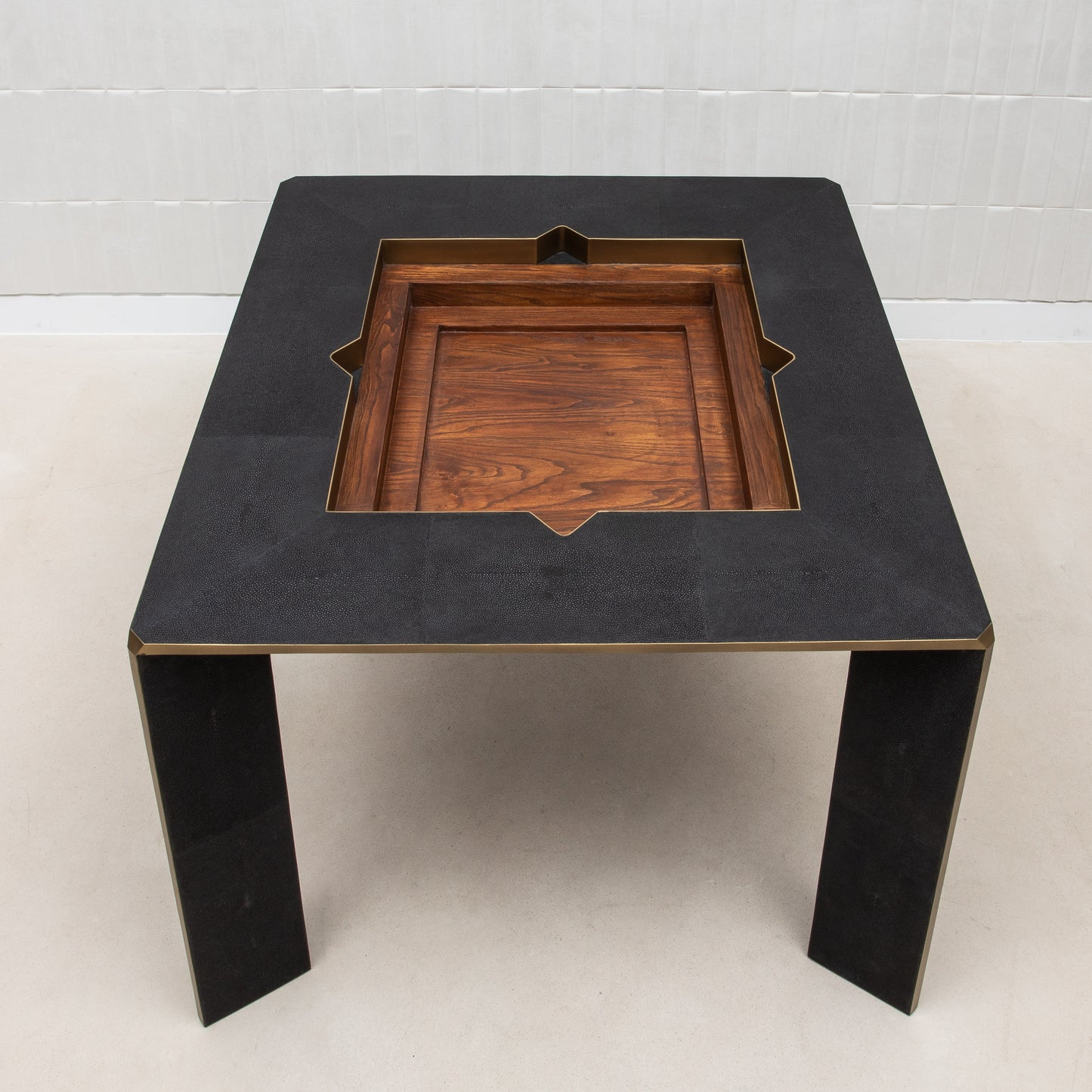 Game Table in Black Shagreen with Brass by R&Y Augousti