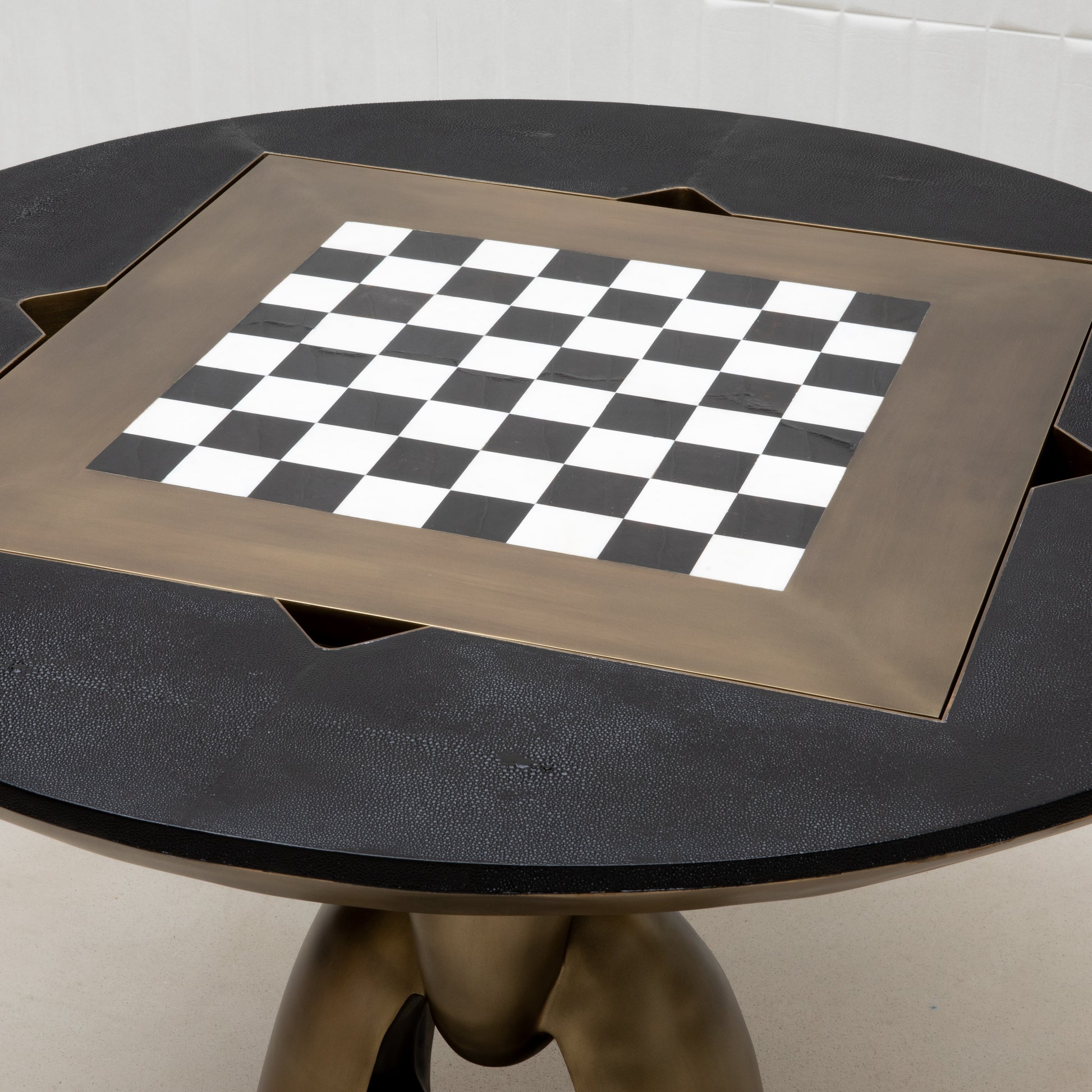 Game Table in Black Shagreen with Brass by R&Y Augousti