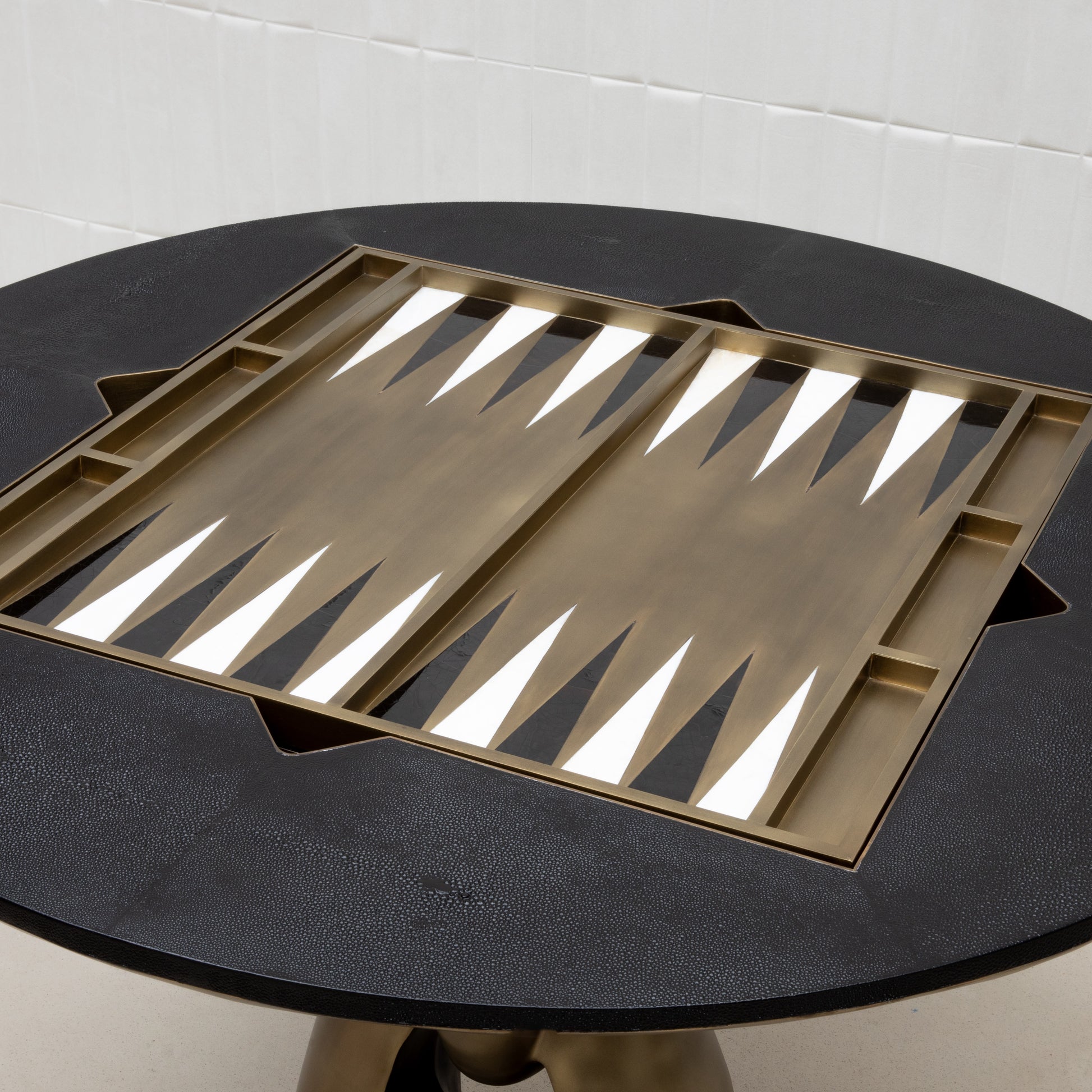 Game Table in Black Shagreen with Brass by R&Y Augousti
