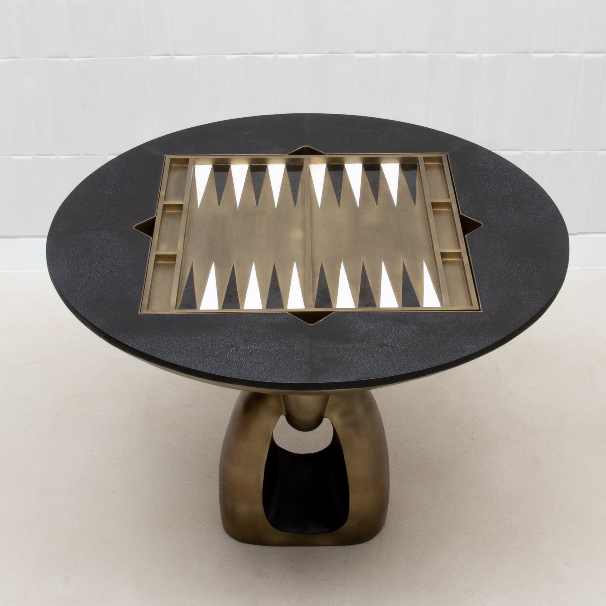 Game Table in Black Shagreen with Brass by R&Y Augousti