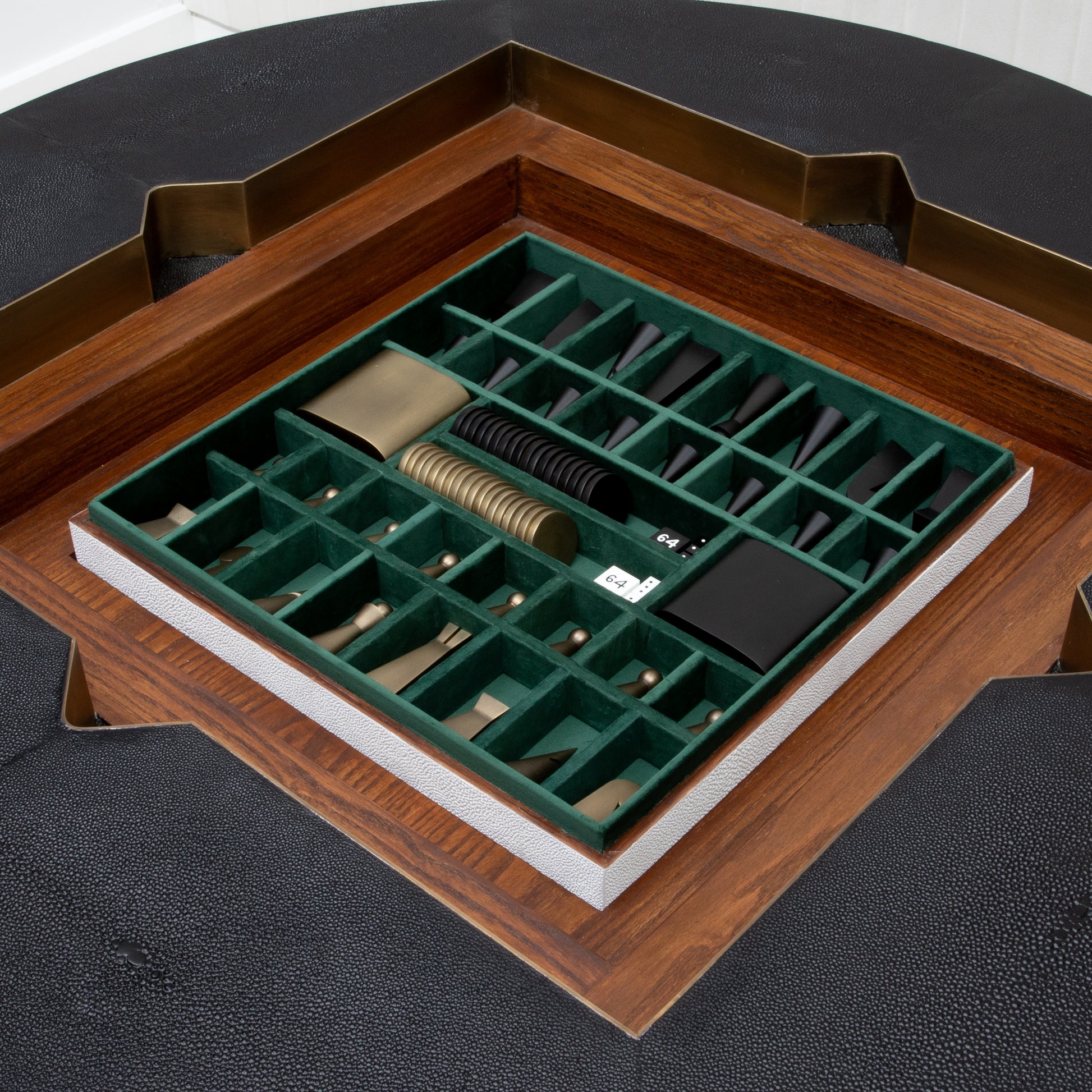Game Table in Black Shagreen with Brass by R&Y Augousti