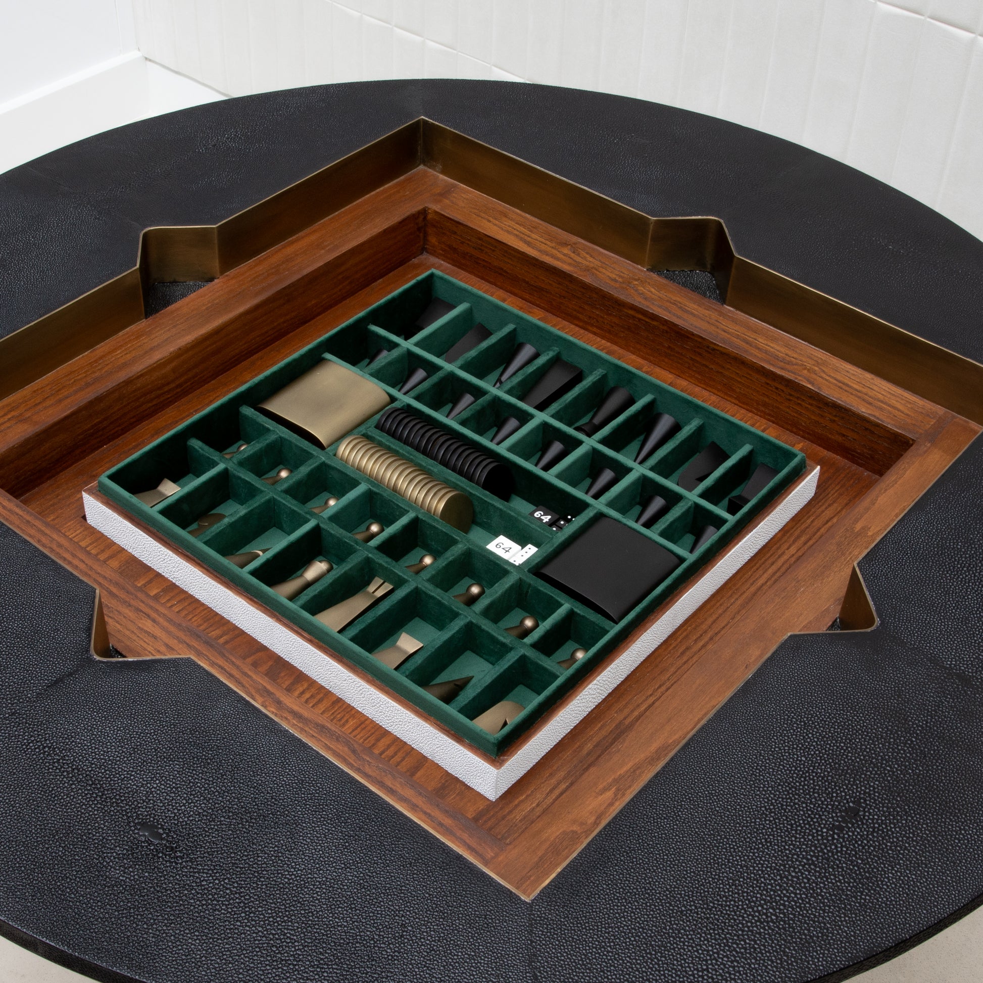 Game Table in Black Shagreen with Brass by R&Y Augousti