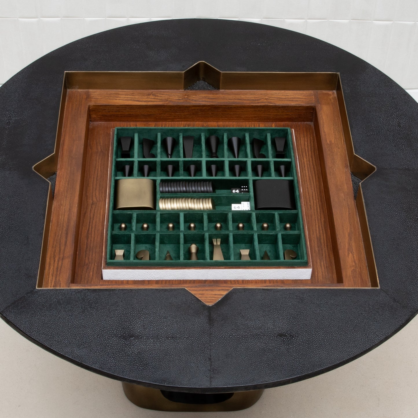 Game Table in Black Shagreen with Brass by R&Y Augousti