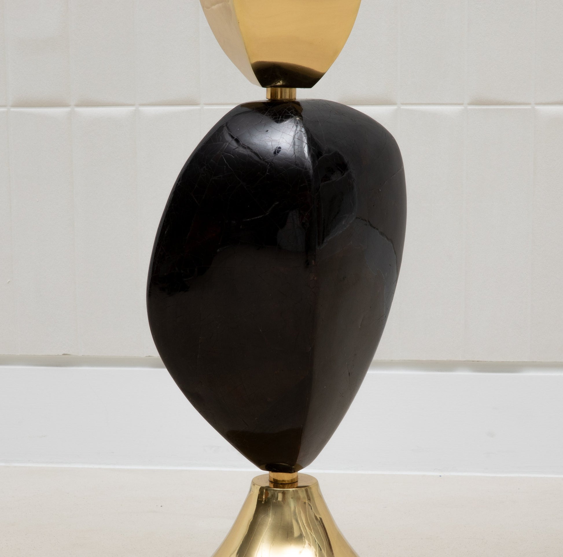 Sculptural Floor Lamp in Polished Brass with Black Shell by KIFU Paris