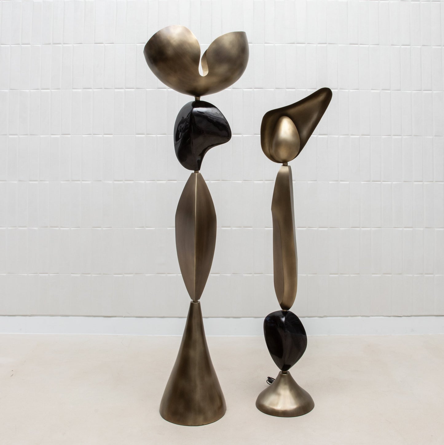 Sky & Moon Sculptural Floor Lamps in Brass and Black Shell by KIFU Paris