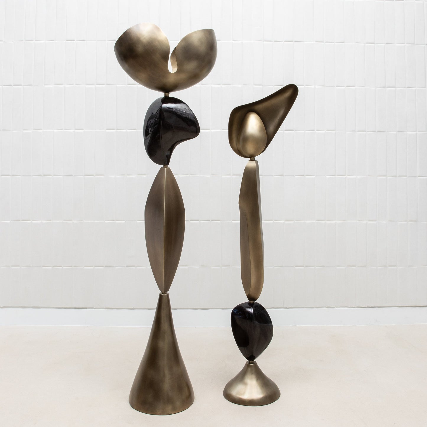 Sky & Moon Sculptural Floor Lamps in Brass and Black Shell by KIFU Paris